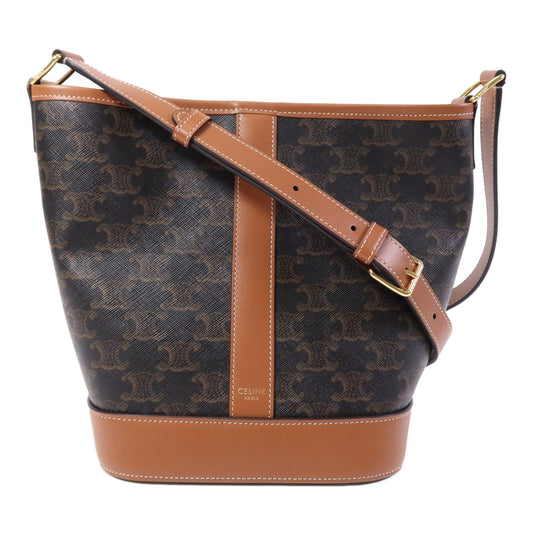 CELINE 塗層帆布Triomphe Bucket Small金扣肩背袋