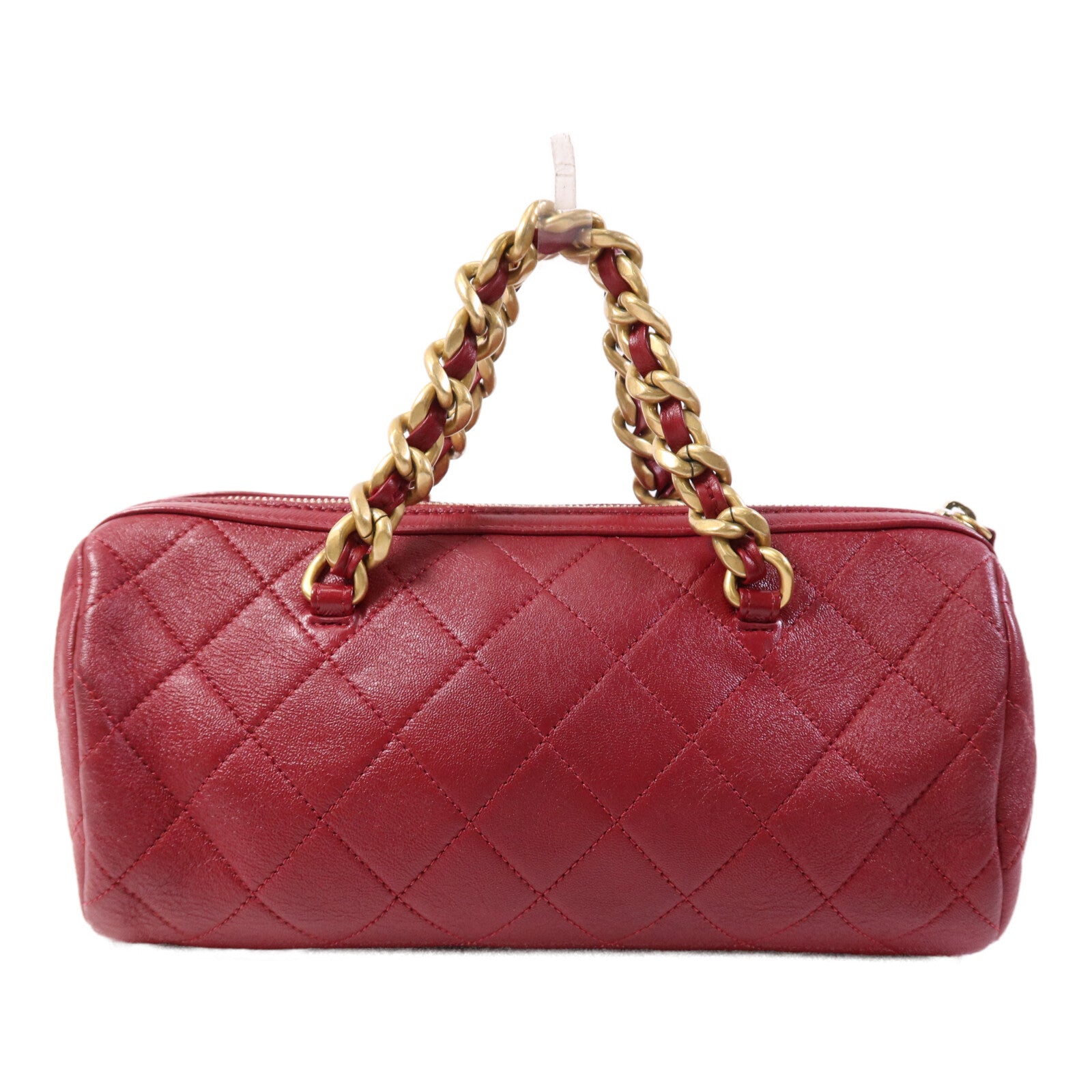 CHANEL 牛皮皮革Bowling Bag金扣鏈帶手挽肩背兩用袋