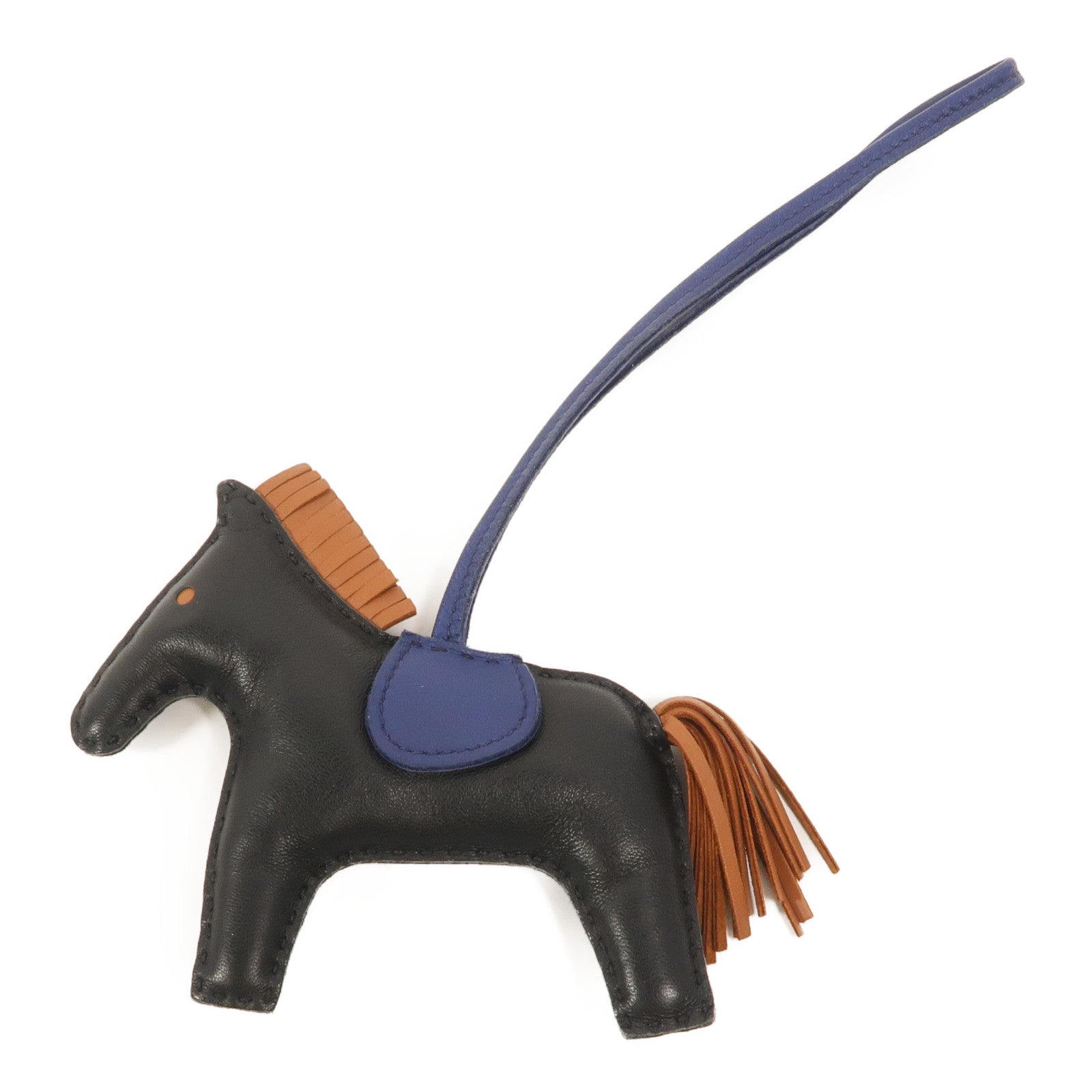 HERMES Milo皮革Rodeo MM掛飾Noir/Gold/Bleu Saphir