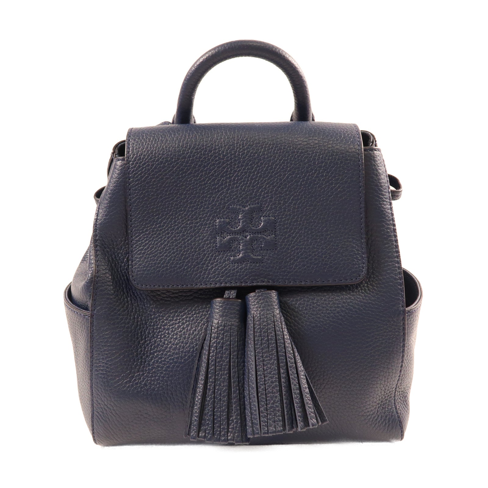 牛皮皮革Backpack金扣背包藍色