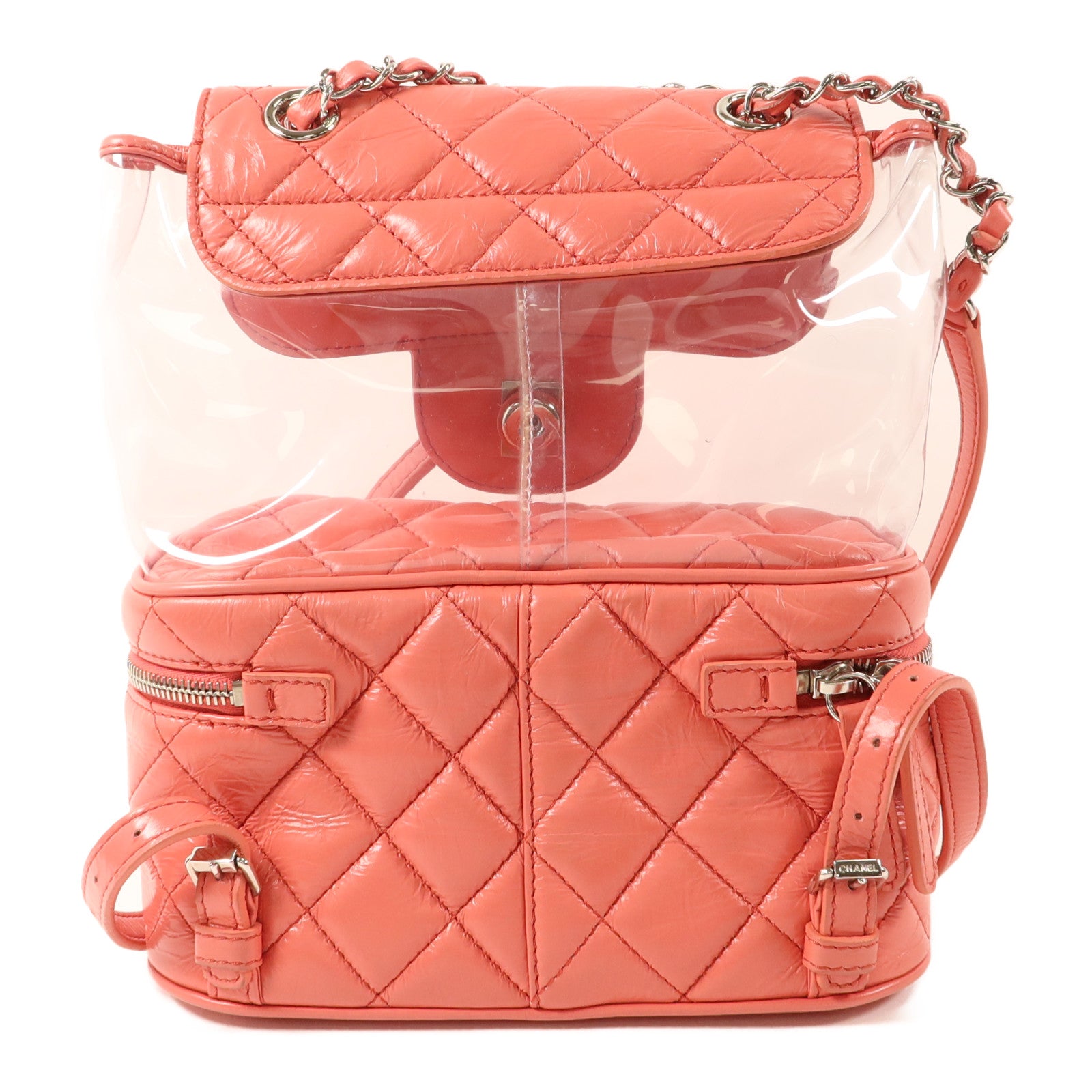 CHANEL 牛皮皮革/PVC Matelasse Backpack銀扣背包