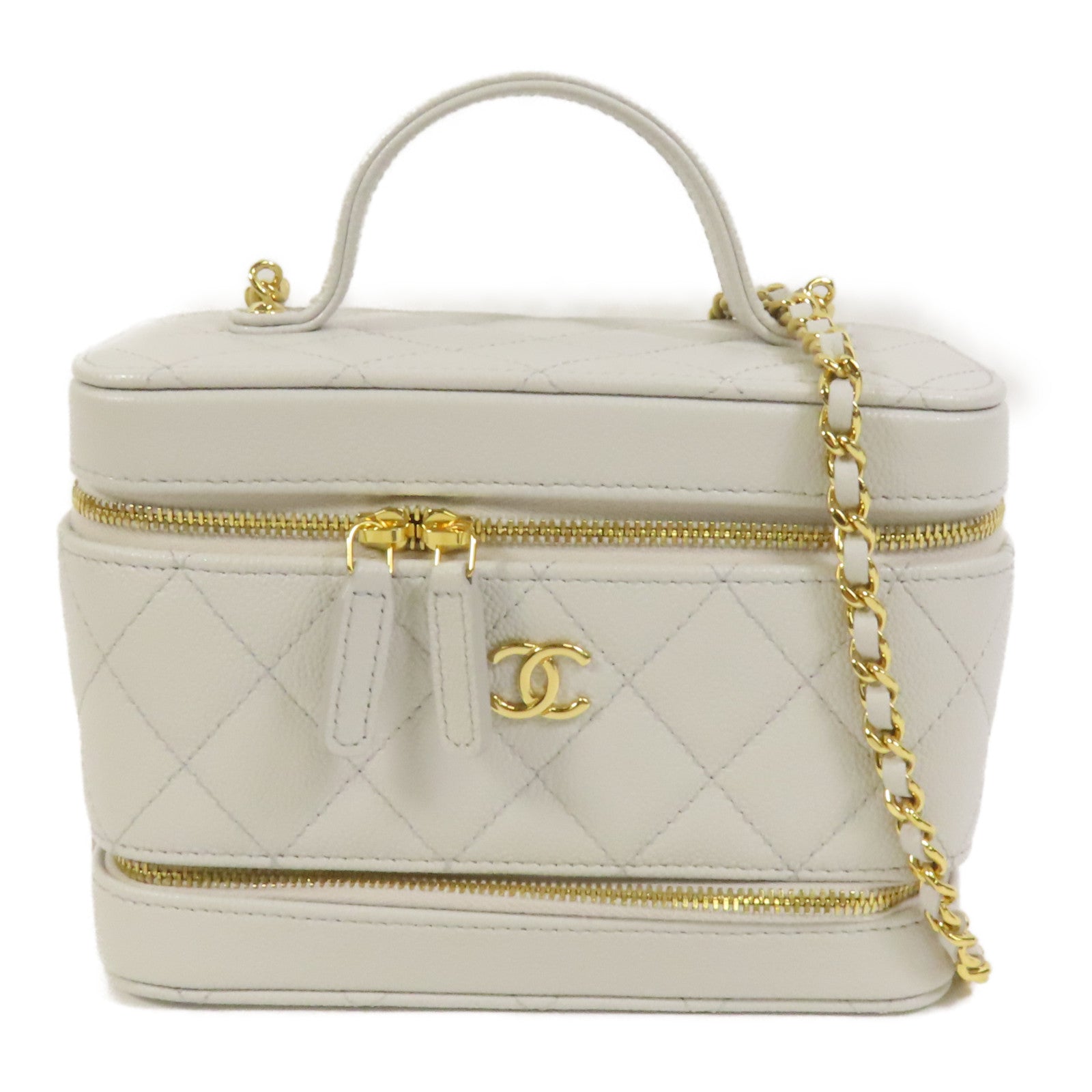 CHANEL 牛皮皮革Vanity Case金扣手挽肩背兩用袋
