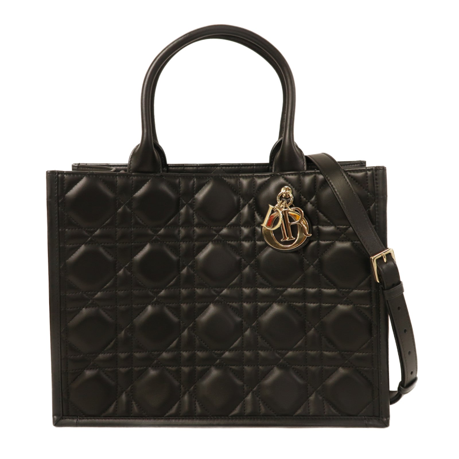 Dior 【激減優惠】牛皮皮革Medium Book Tote金扣手挽肩背兩用袋黑色