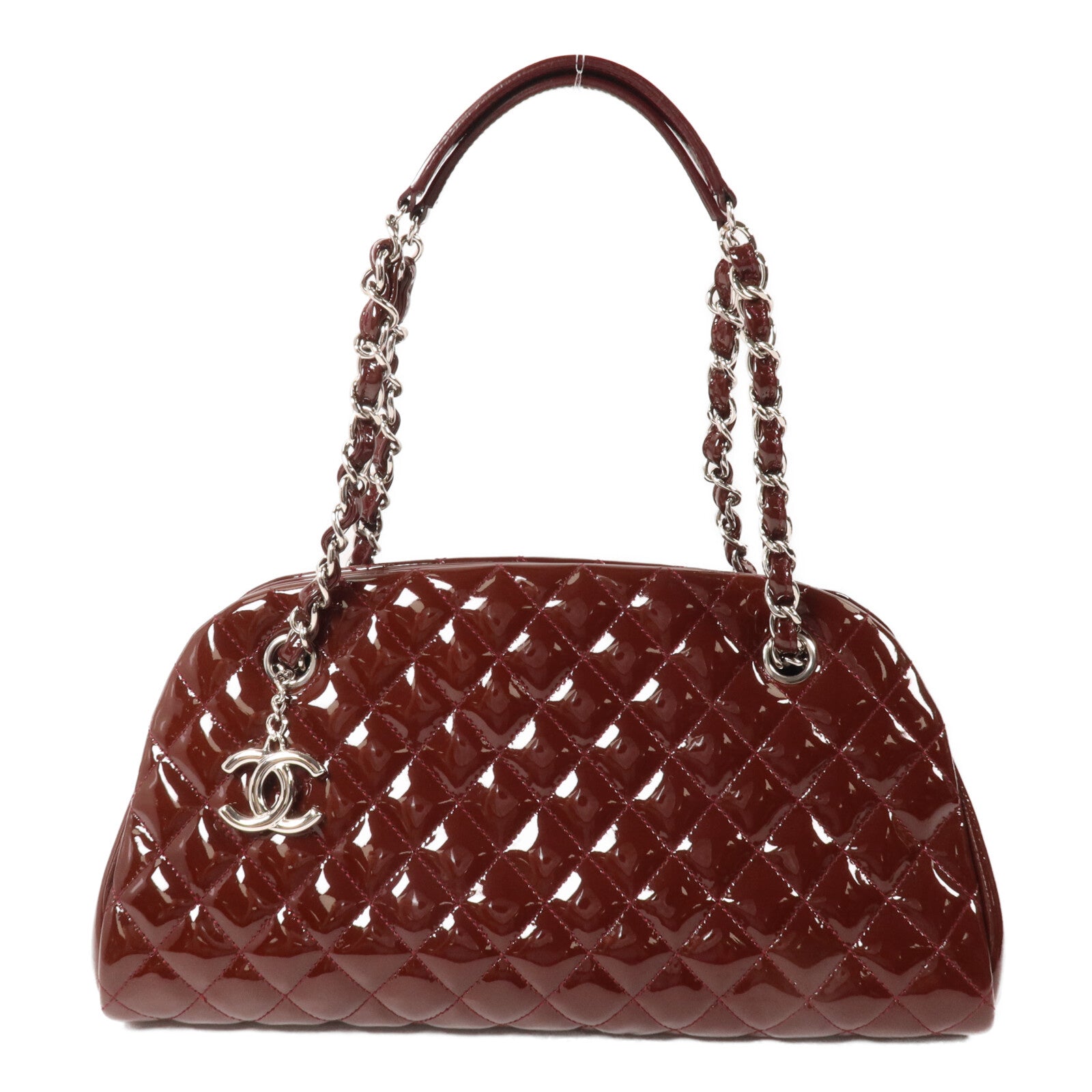 CHANEL 漆皮皮革Mademoiselle Bowling Bag鏈帶肩背袋