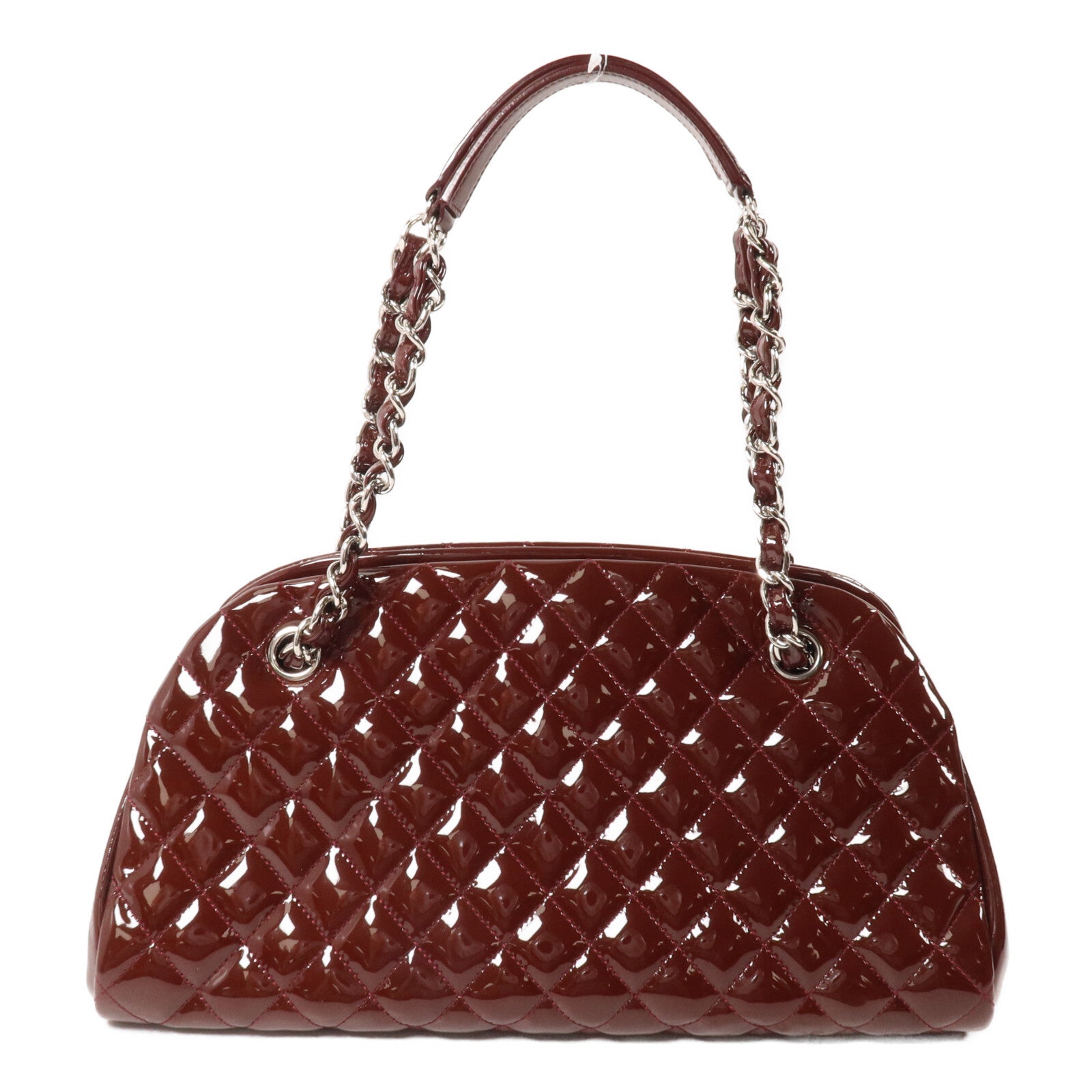 CHANEL 漆皮皮革Mademoiselle Bowling Bag鏈帶肩背袋