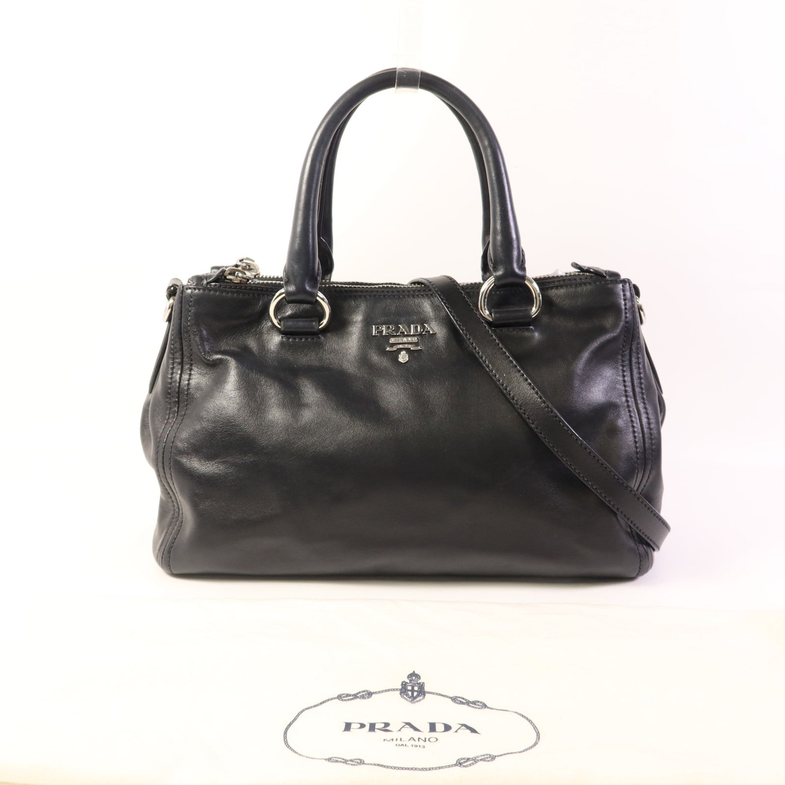 PRADA 牛皮皮革Shoulder Bag銀扣手挽肩背兩用袋