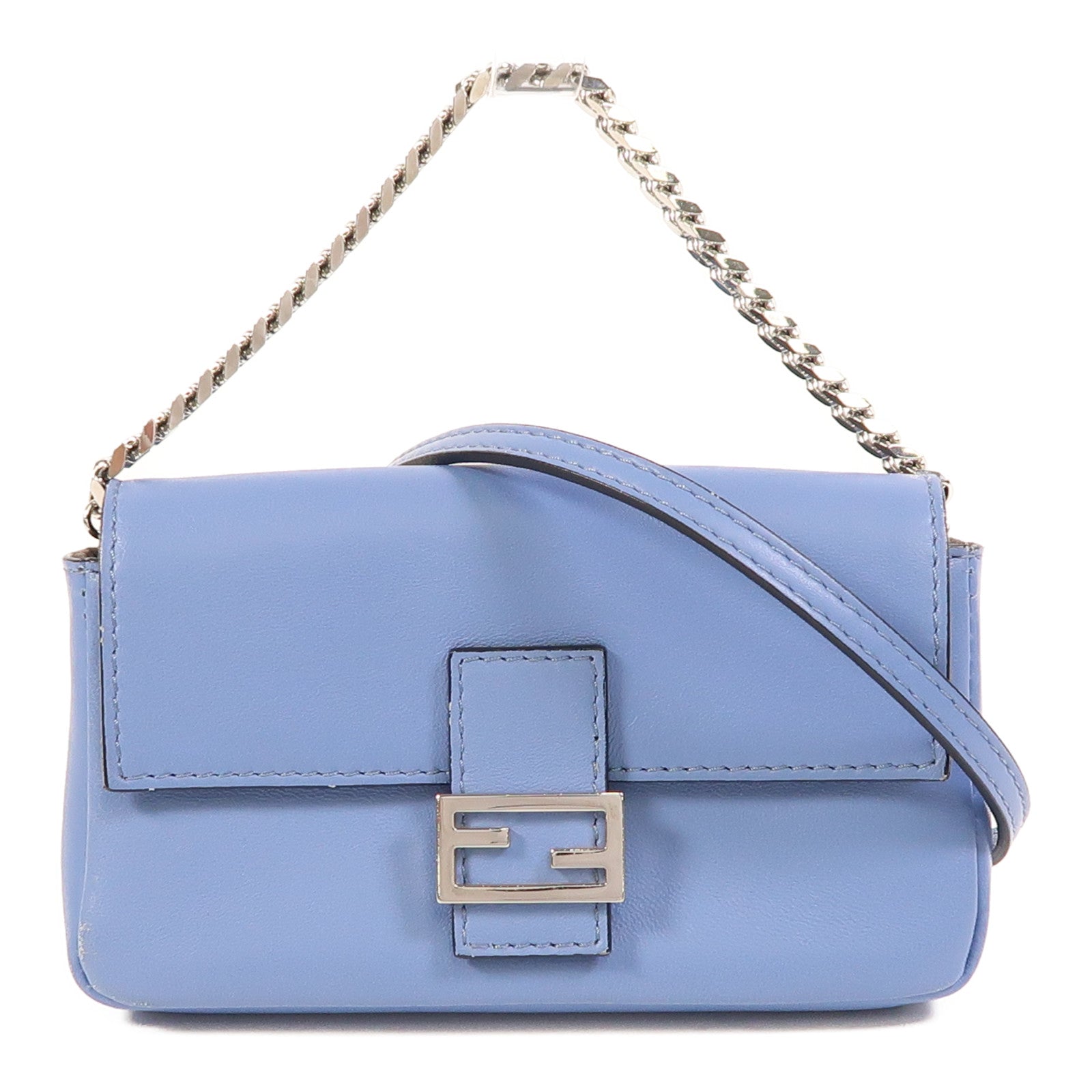 FENDI 牛皮皮革Micro Baguette銀扣手挽肩背兩用袋