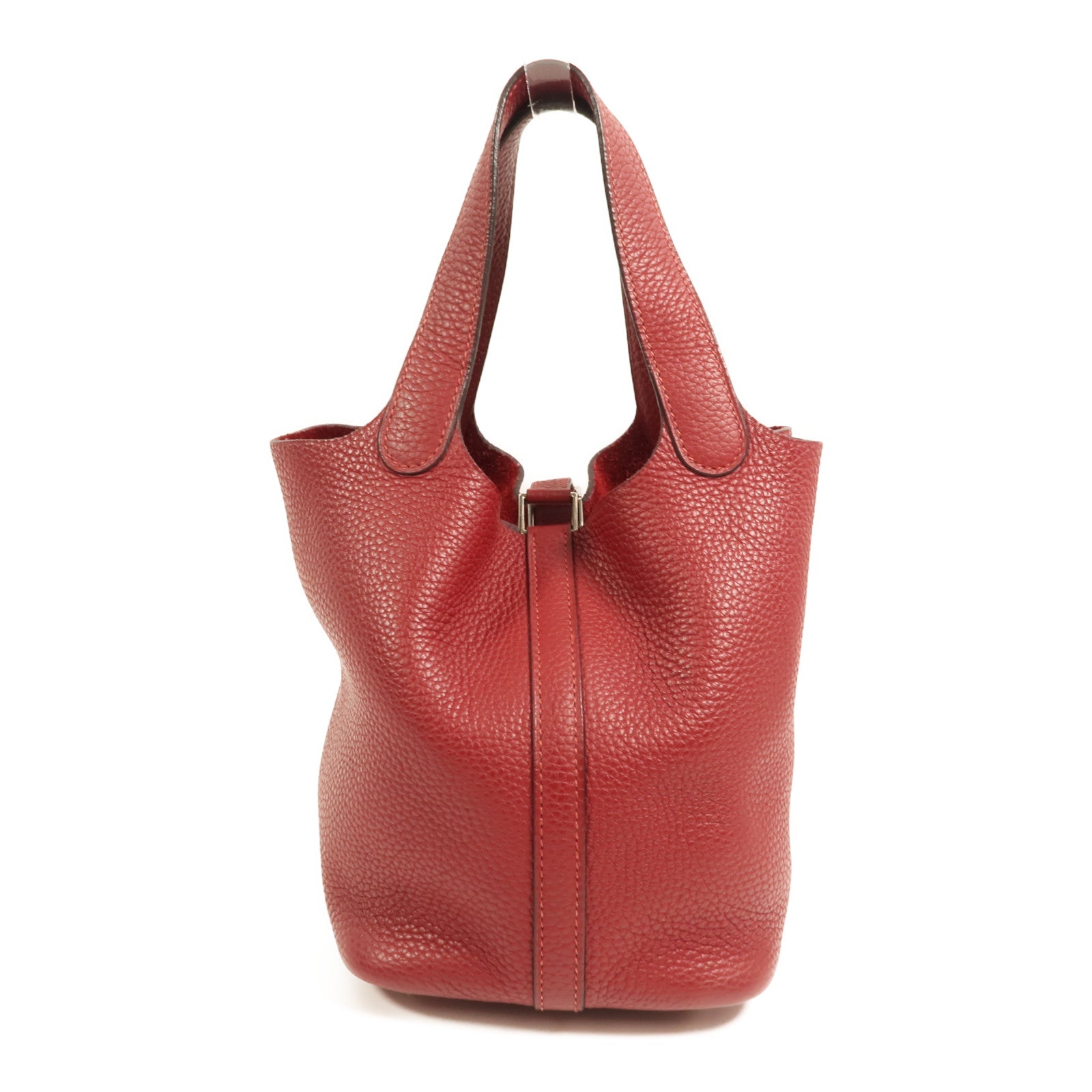 HERMES Clemence皮革Picotin PM銀扣手挽袋Rouge Grenat