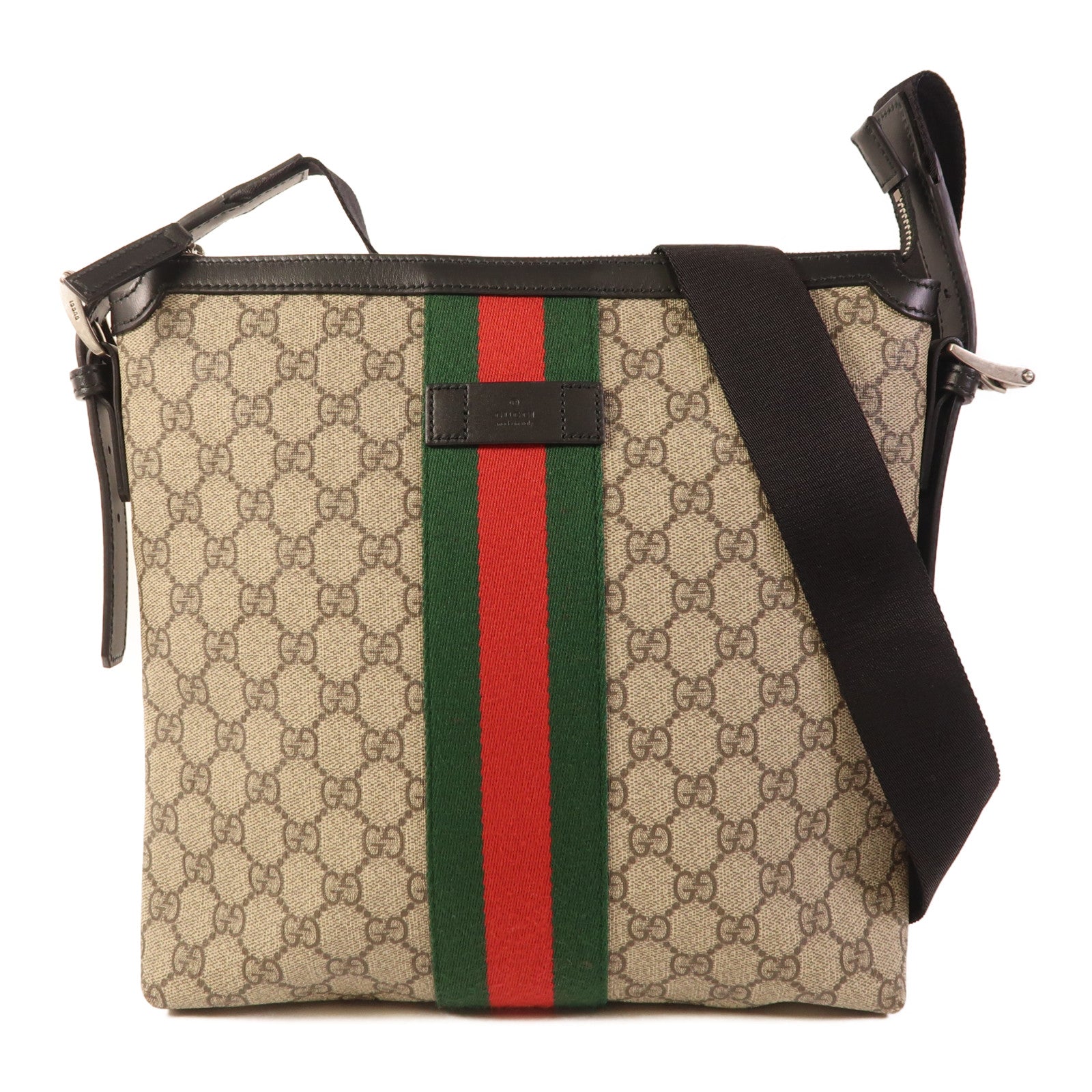 GUCCI 塗層帆布GG Supreme銀扣肩背袋