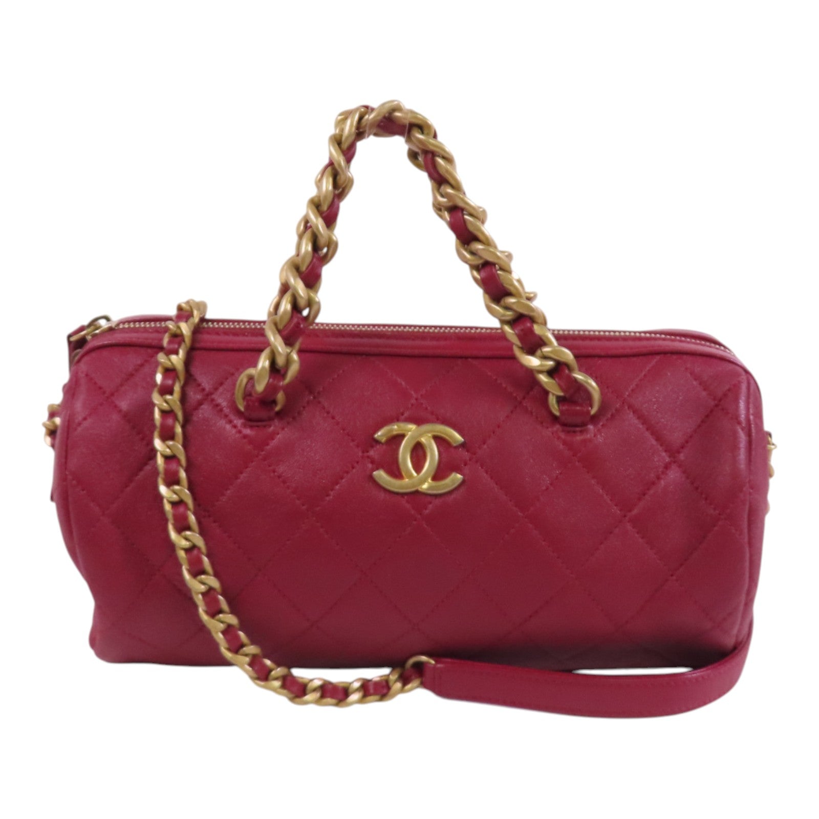 CHANEL 牛皮皮革Chain 2Way Shoulder Bag金扣鏈帶手挽肩背兩用袋