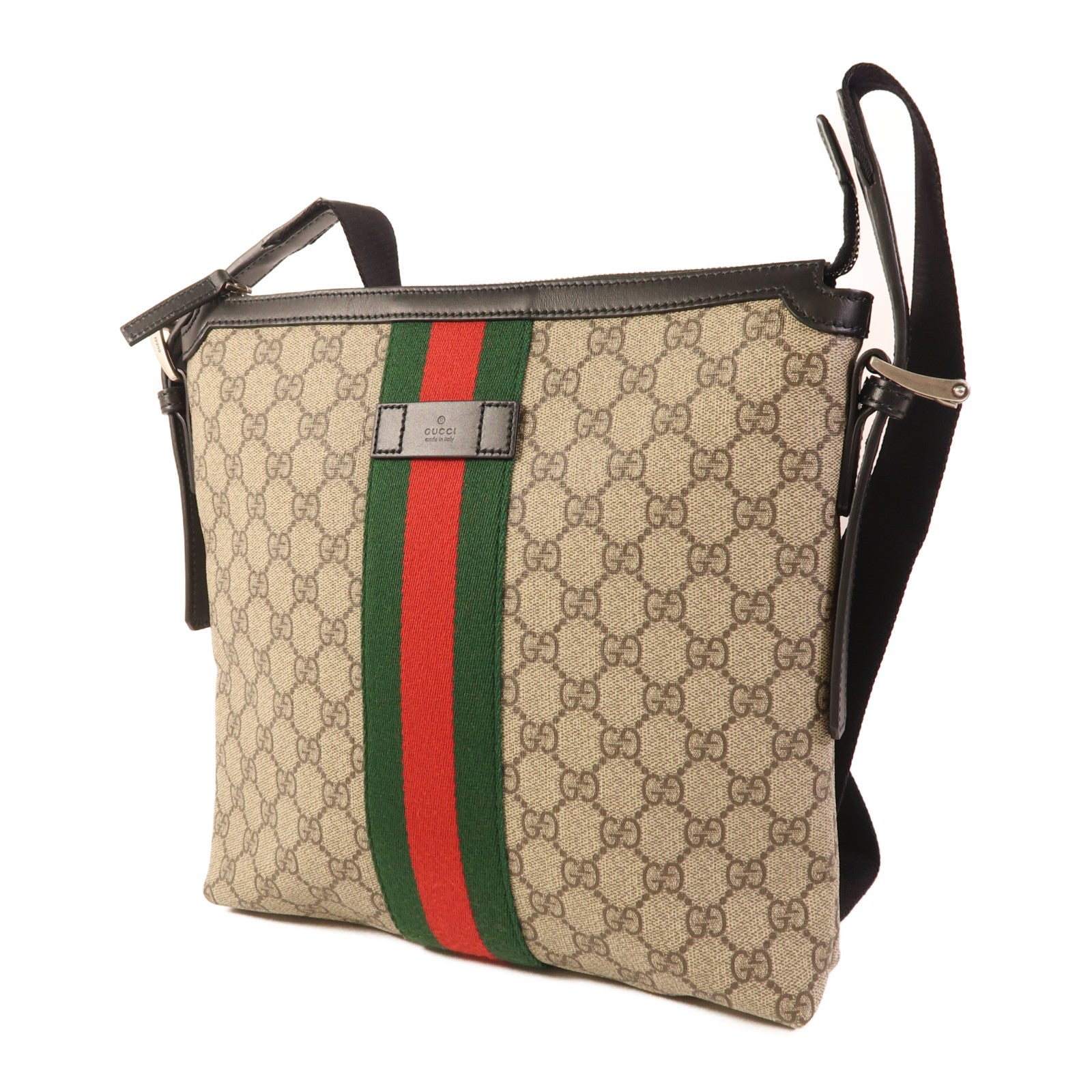 GUCCI 塗層帆布GG Supreme銀扣肩背袋