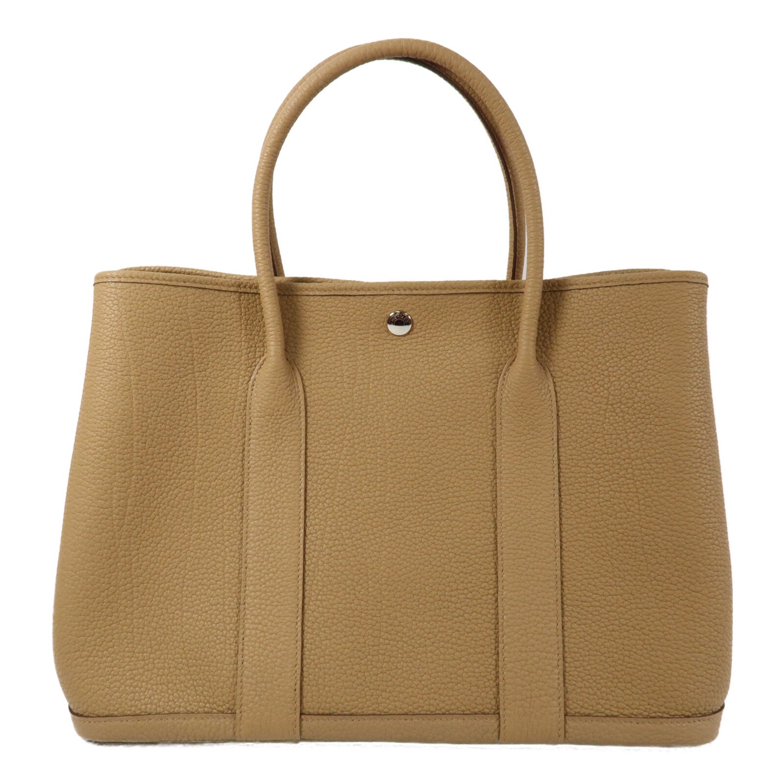 HERMES Clemence皮革GardenParty PM銀扣手挽袋Biscuit