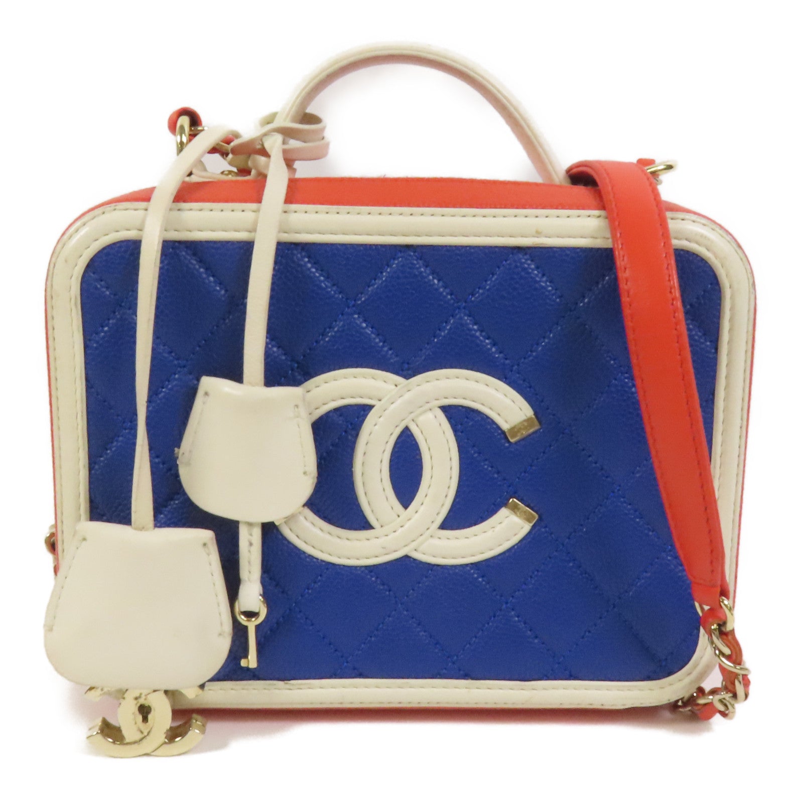 CHANEL 【激減優惠】牛皮皮革Vanity Case金扣鏈帶手挽肩背兩用袋