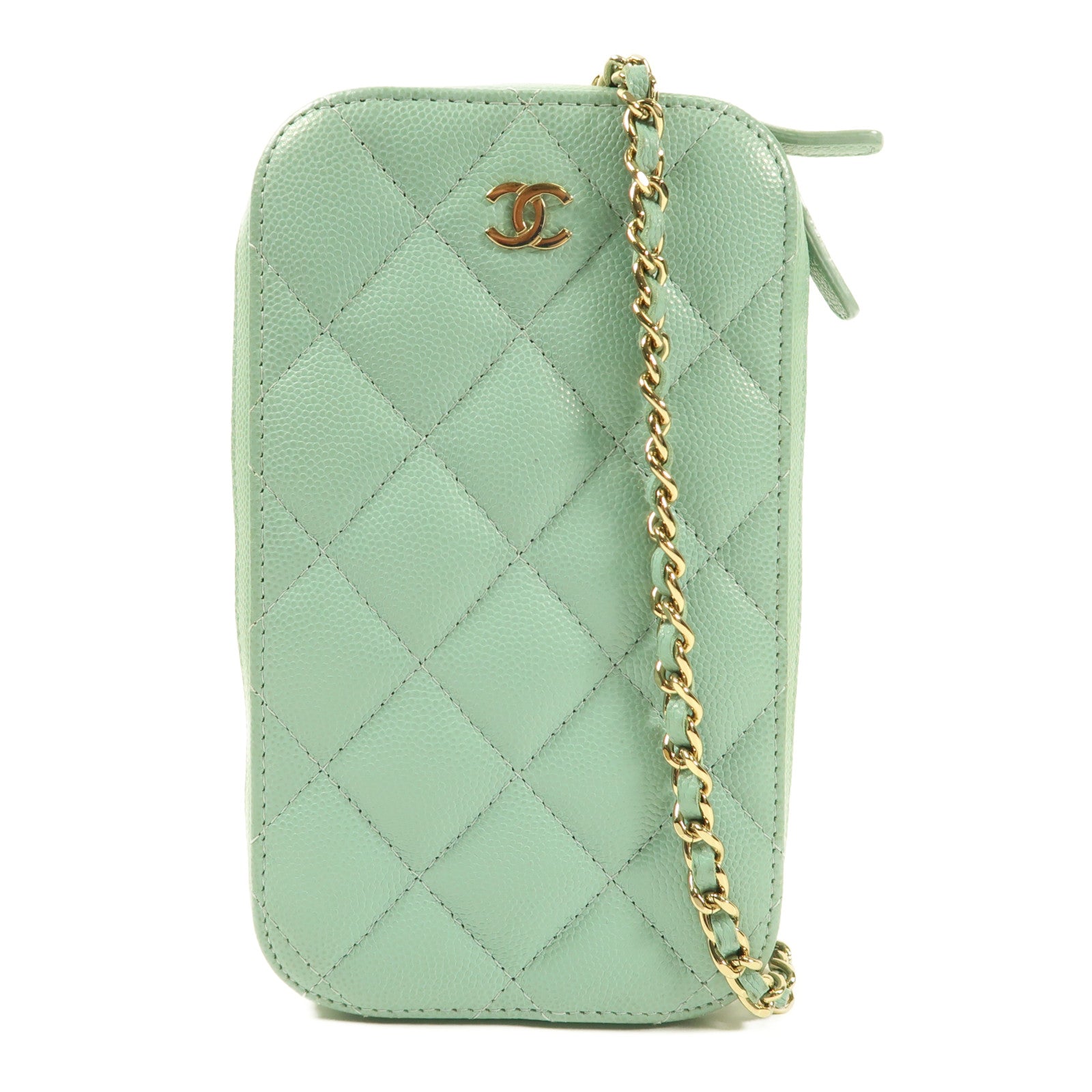 CHANEL 牛皮皮革Phone Bag金扣鏈帶肩背袋