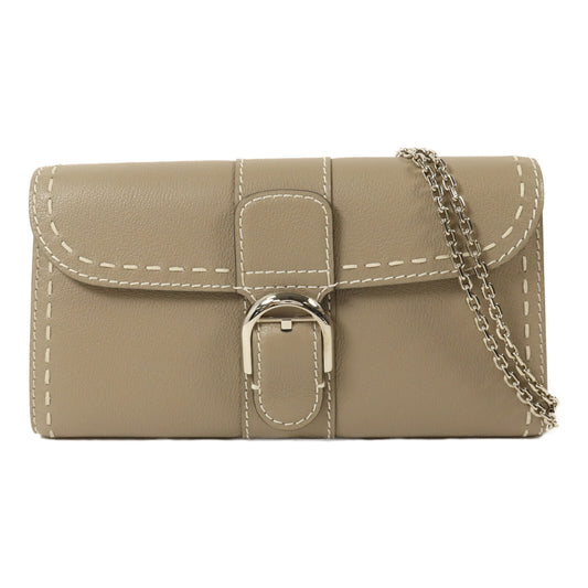 Delvaux 牛皮皮革Brillant Long Wallet Chain鏈帶肩背袋