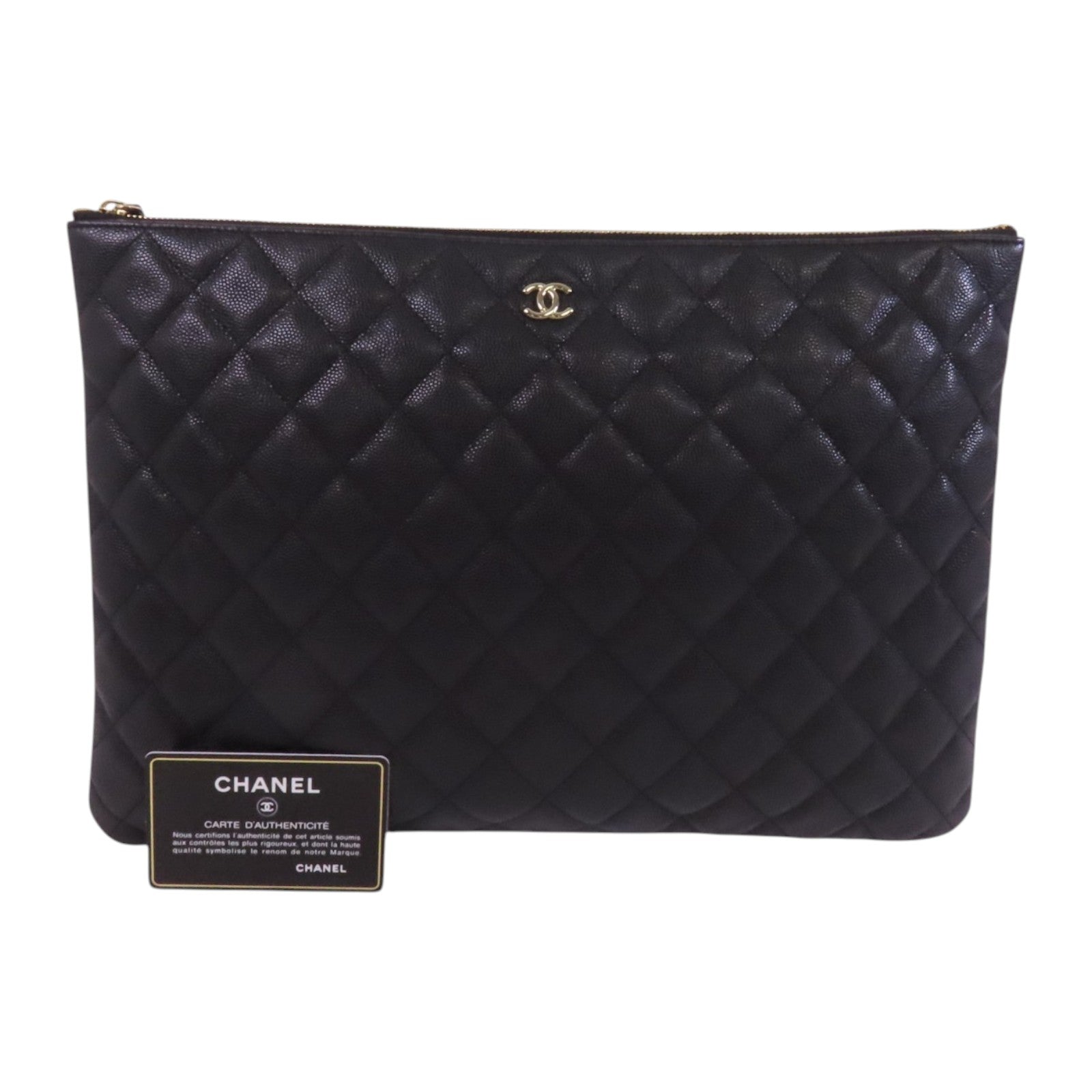 CHANEL 牛皮皮革Clutch銀扣手拿包