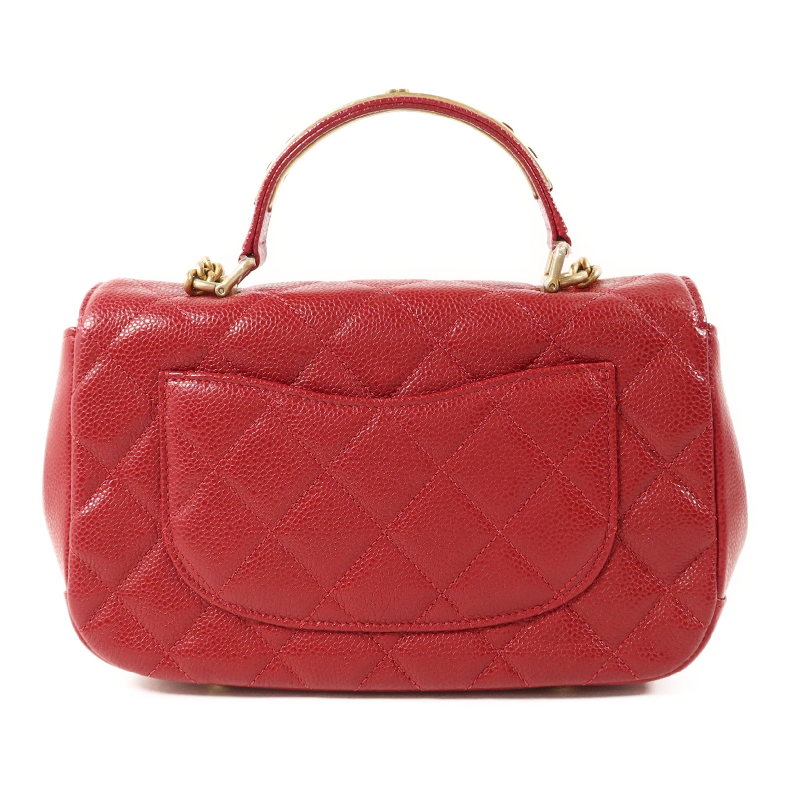 CHANEL 牛皮皮革Top Handle金扣鏈帶手挽肩背兩用袋