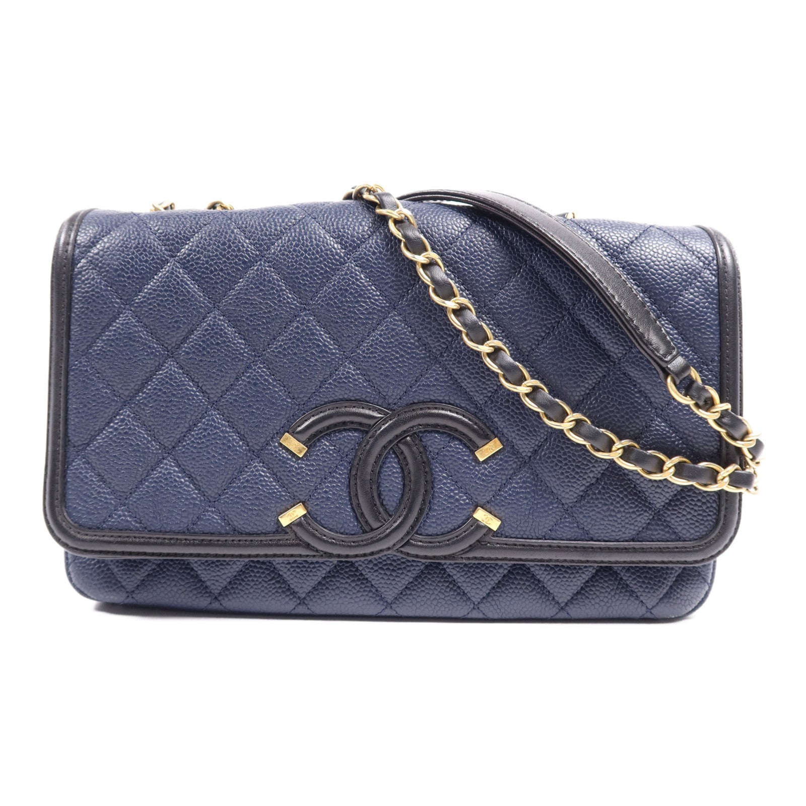 CHANEL 牛皮皮革Filigree Chain Bag金扣鏈帶肩背袋