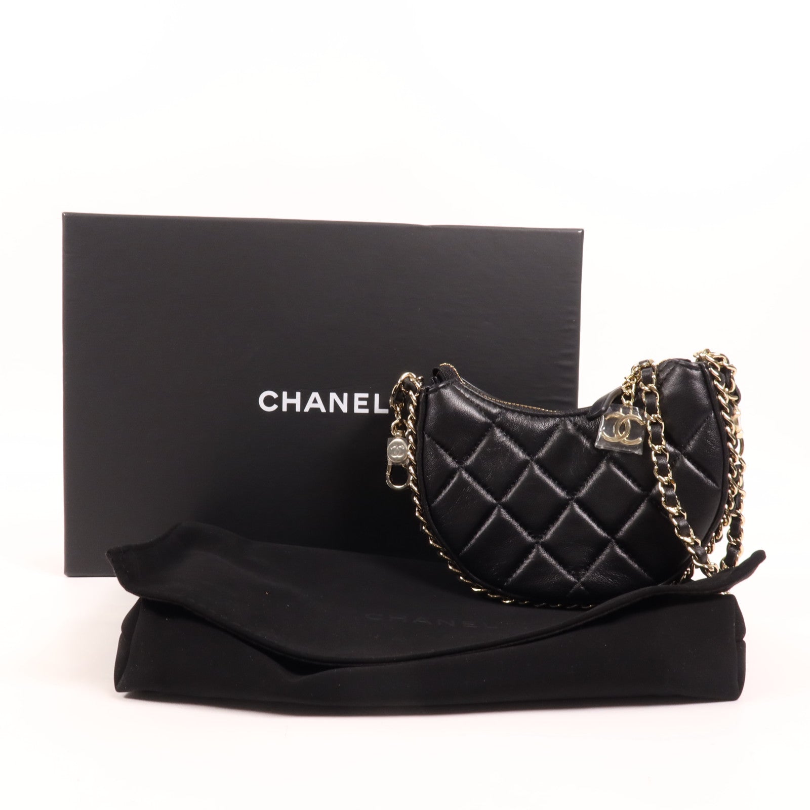 CHANEL 羊皮皮革Mini Chain Bag金扣鏈帶肩背袋