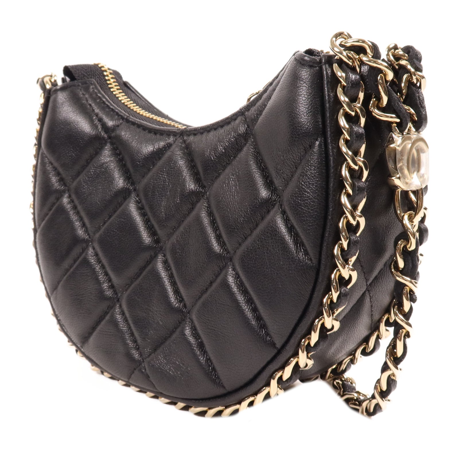 CHANEL 羊皮皮革Mini Chain Bag金扣鏈帶肩背袋