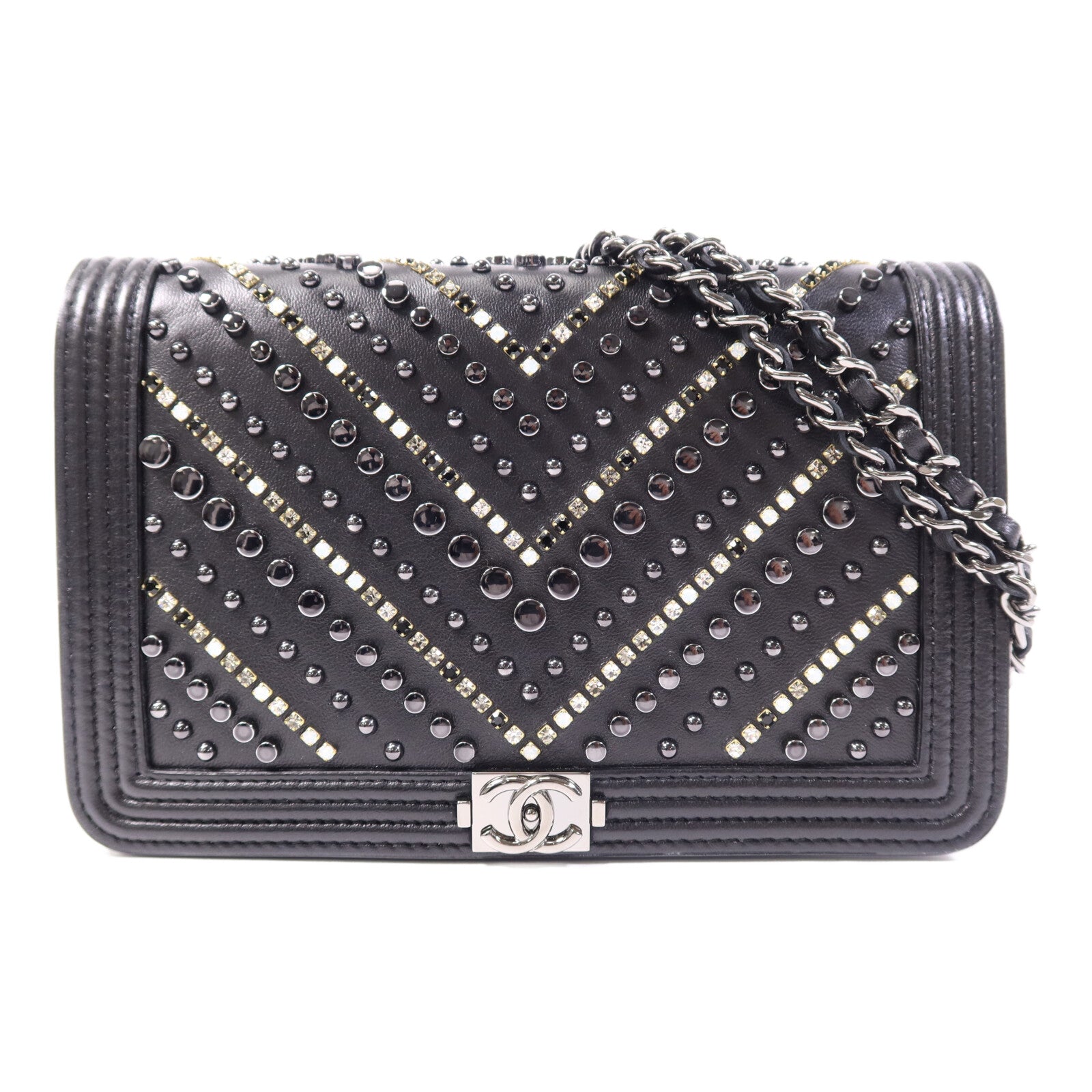 CHANEL 牛皮皮革WOC Wallet On Chain銀扣鏈帶肩背袋