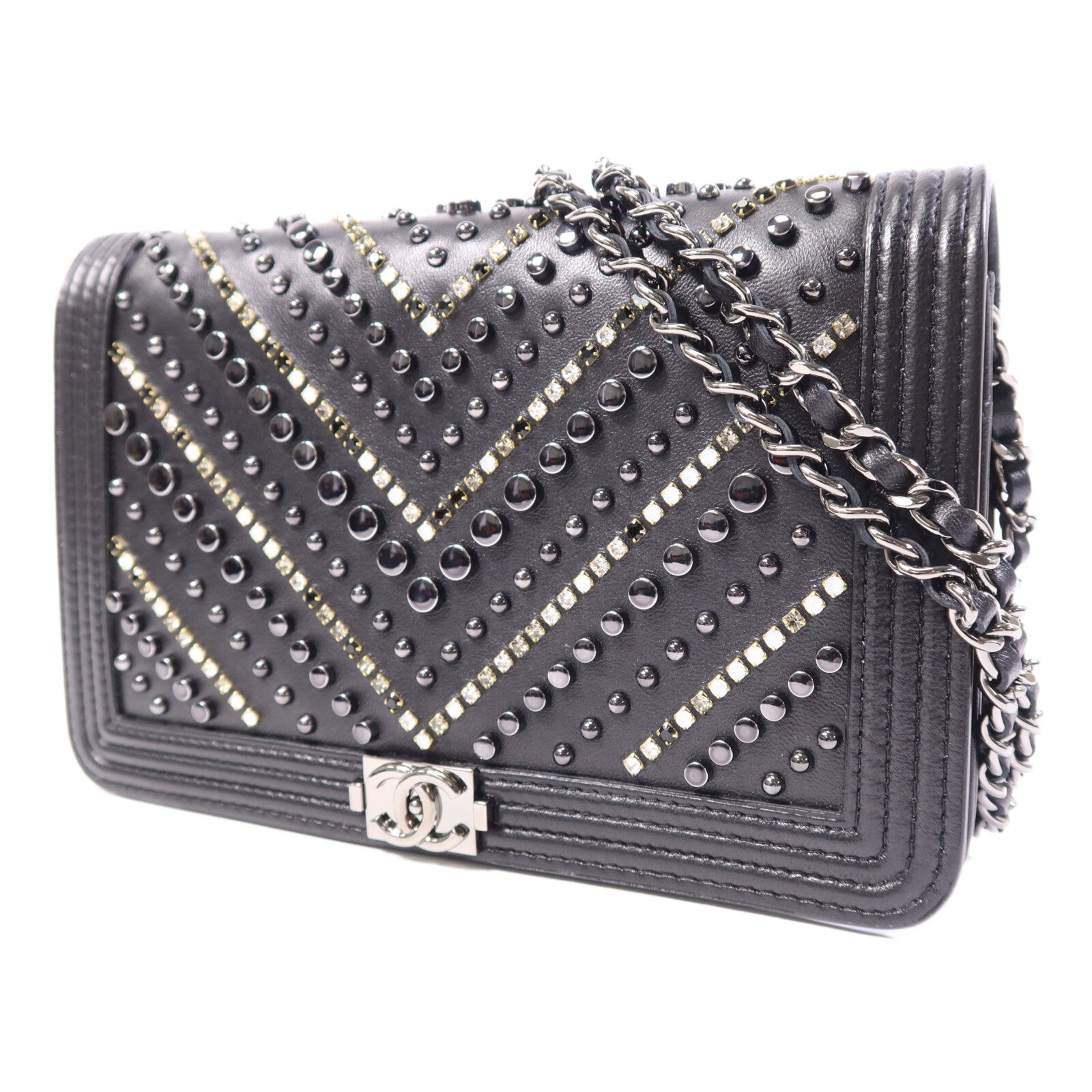 CHANEL 牛皮皮革WOC Wallet On Chain銀扣鏈帶肩背袋