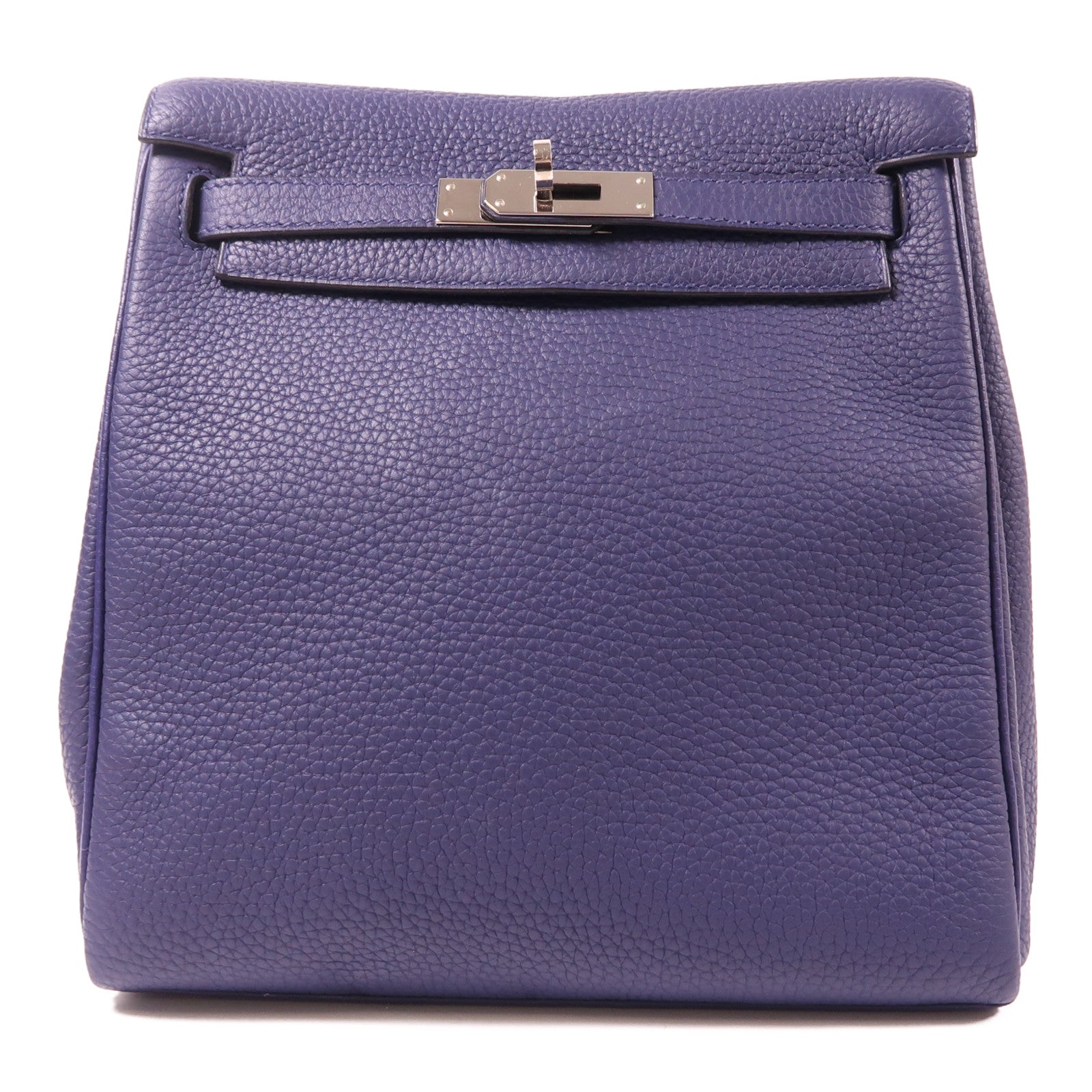 HERMES Clemence皮革Kelly Ado銀扣背包Bleu Saphir
