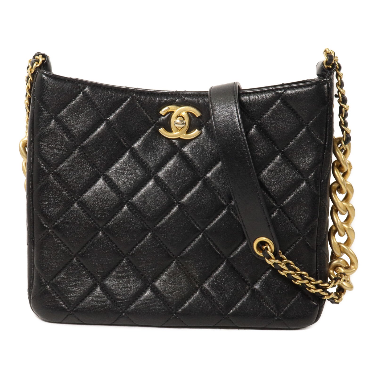CHANEL 牛皮皮革Hobo bag鏈帶肩背袋