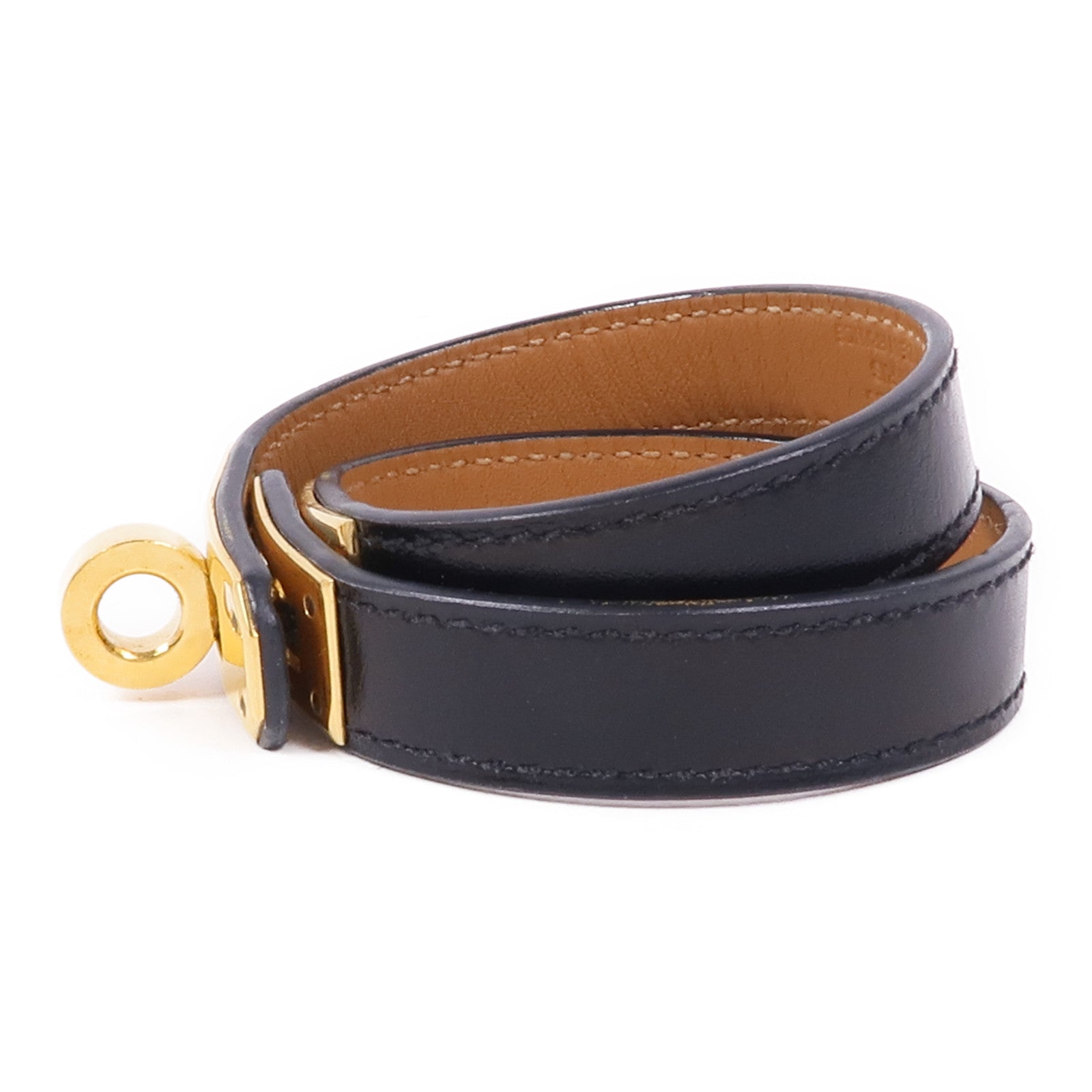 HERMES Box皮革Kelly Double Tour Bracelet金扣手鐲