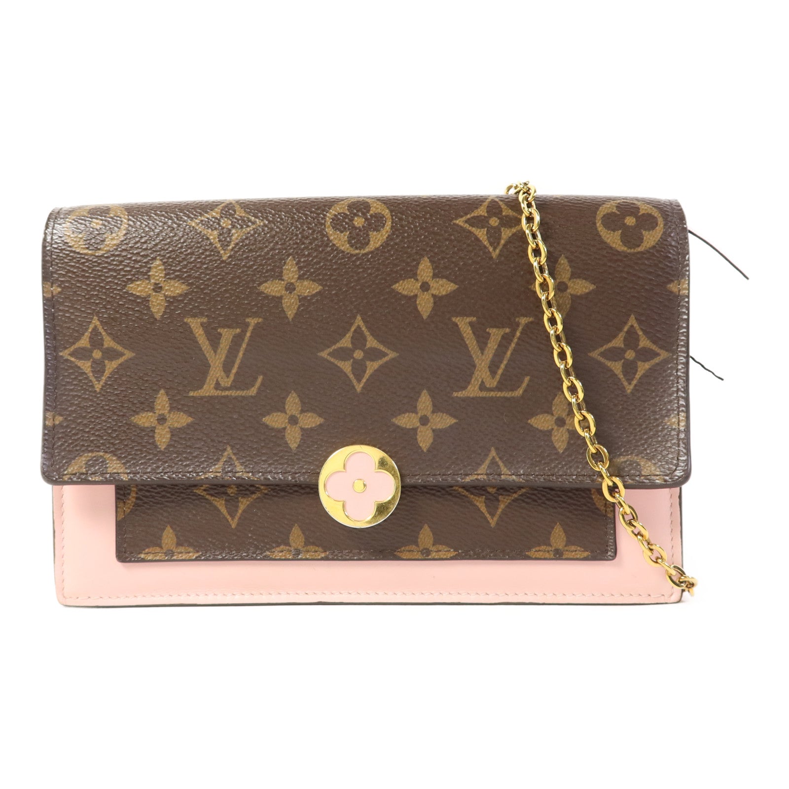 LOUIS VUITTON Monogram Flore Chain Wallet金扣鏈帶肩背袋