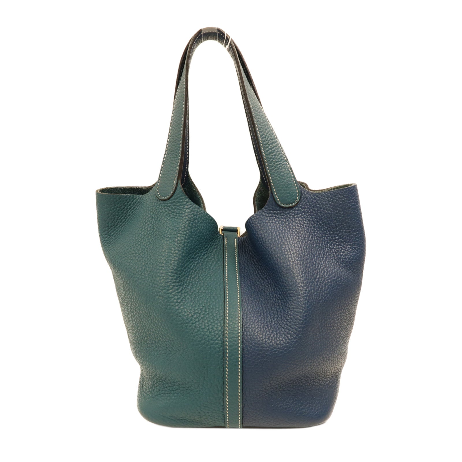 HERMES Clemence皮革Picotin MM金扣手挽袋S4 Deep Blue深邃藍/W0 Vert Bosphore博斯普魯斯綠