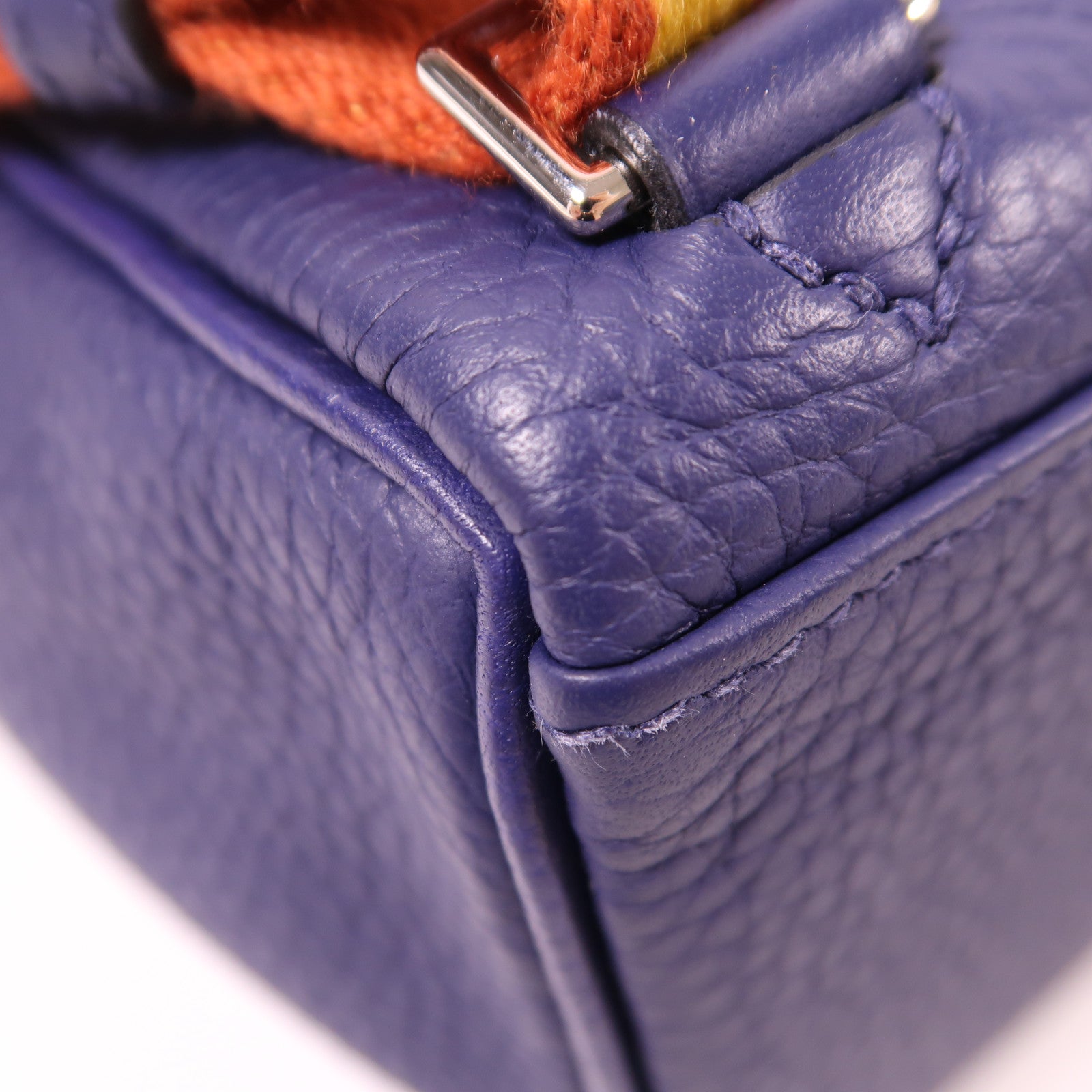 HERMES Clemence皮革Kelly Ado銀扣背包Bleu Saphir