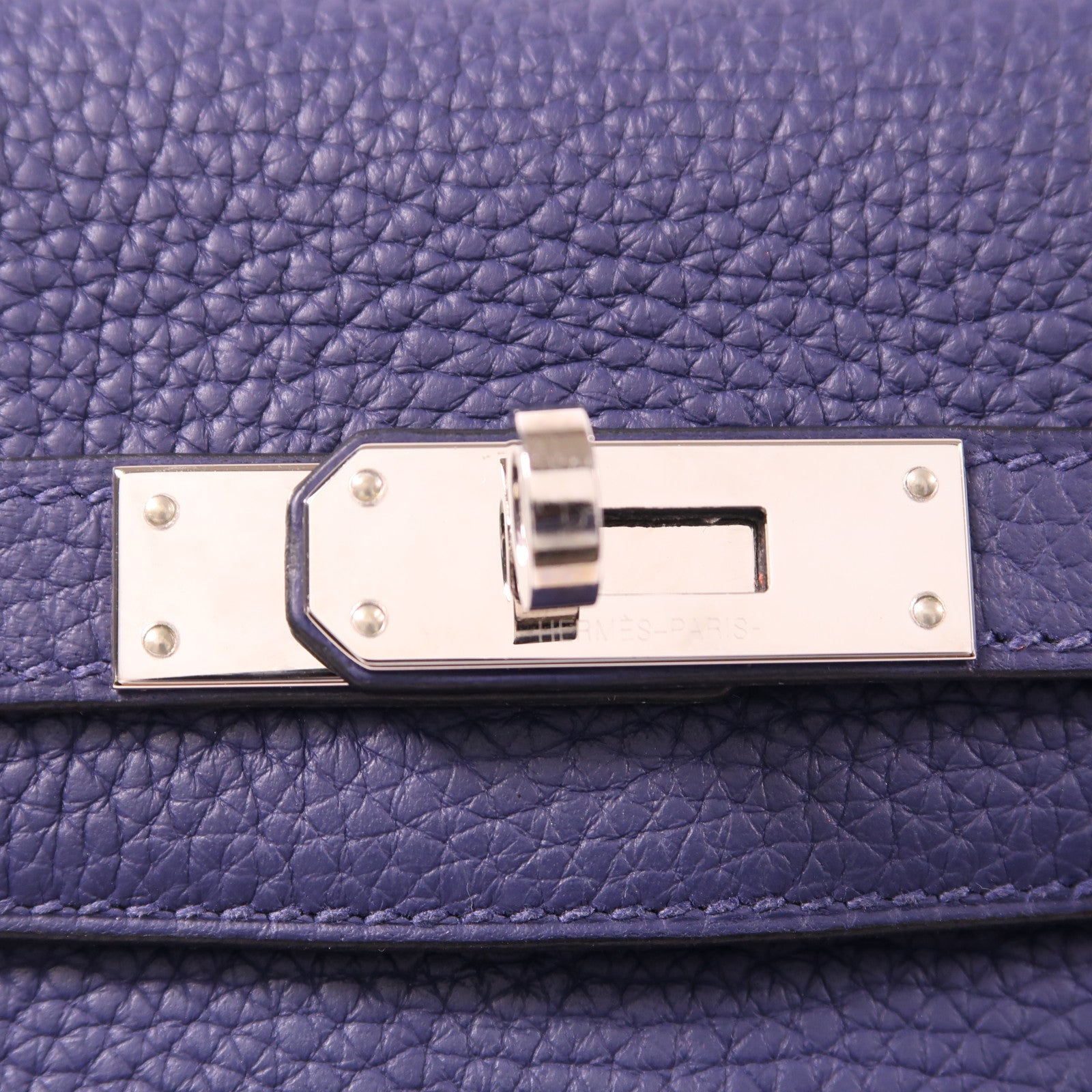 HERMES Clemence皮革Kelly Ado銀扣背包Bleu Saphir
