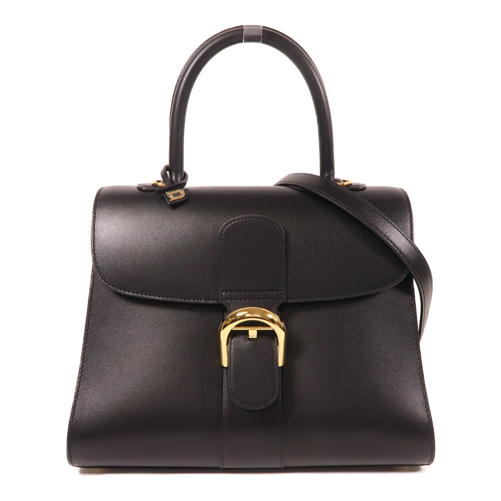 Delvaux GHW Brillant MM 2 Way Shoulder Bag Calfskin Leather Black