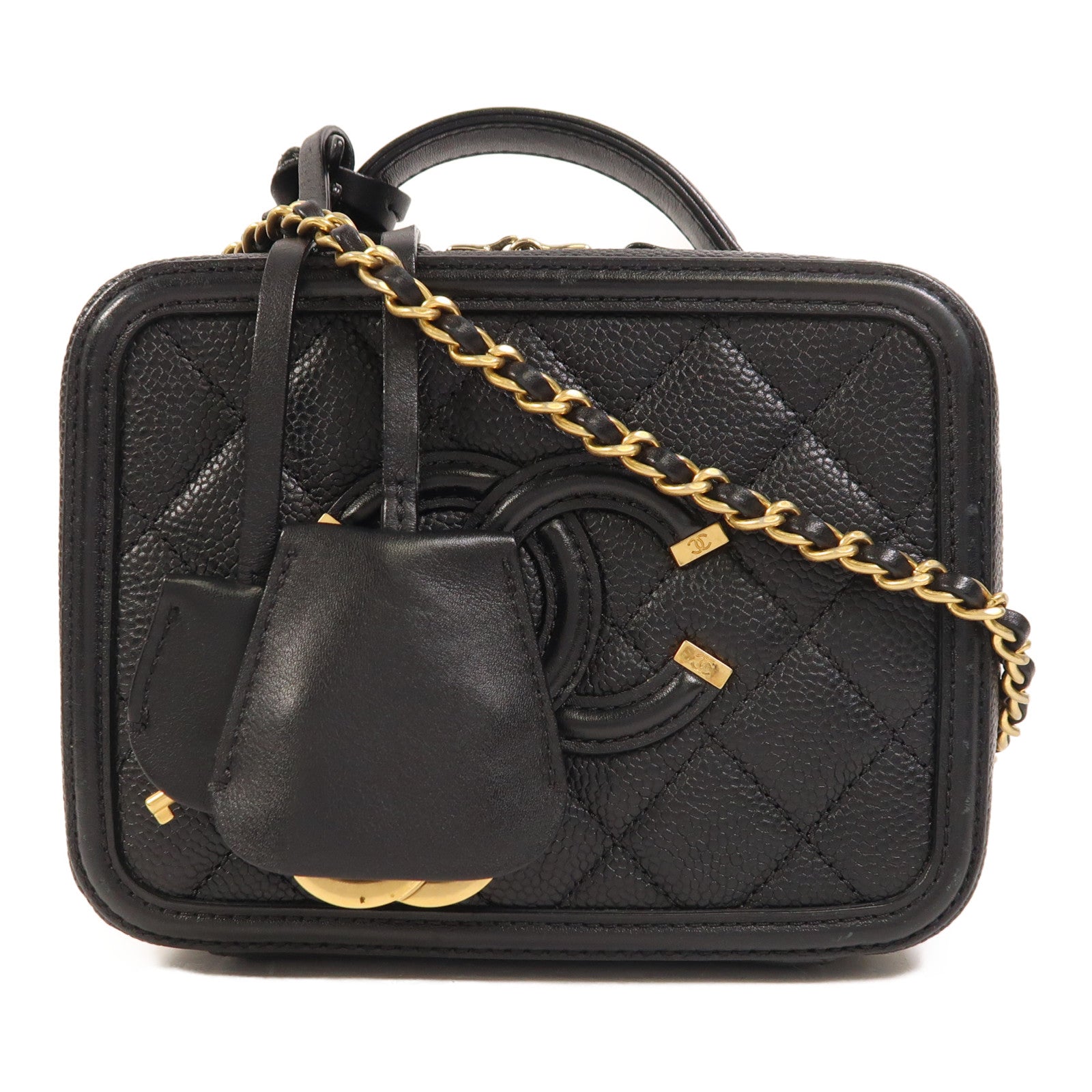 CHANEL 牛皮皮革Vanity Case金扣手挽肩背兩用袋