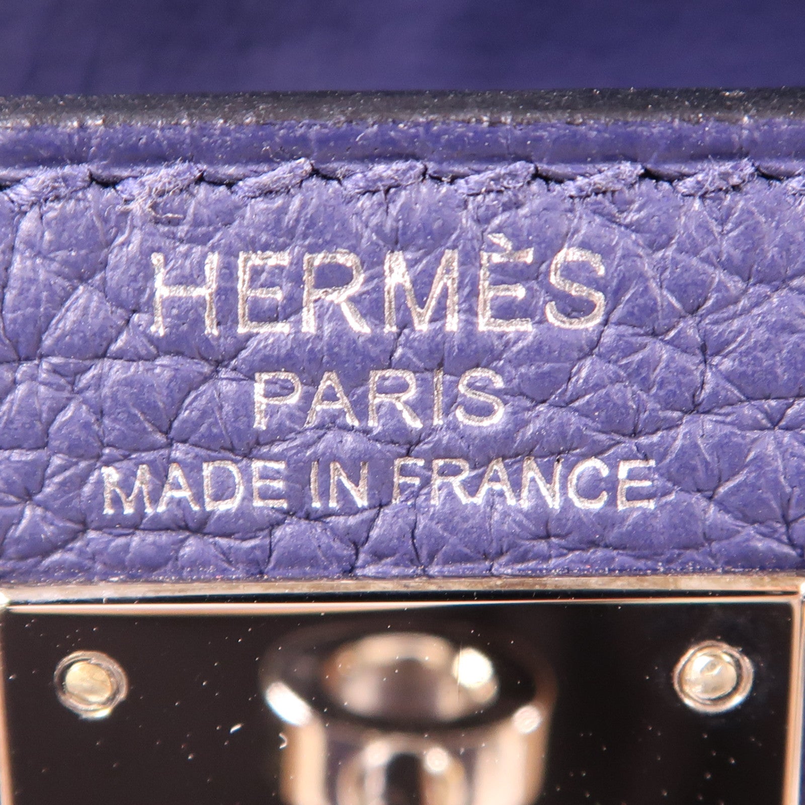 HERMES Clemence皮革Kelly Ado銀扣背包Bleu Saphir