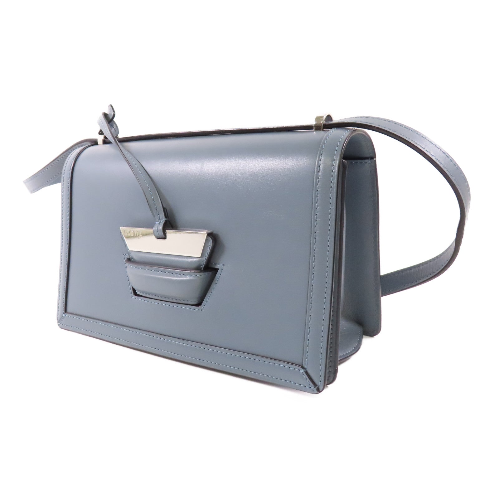 LOEWE 牛皮皮革Barcelona Stone Shoulder Bag銀扣肩背袋