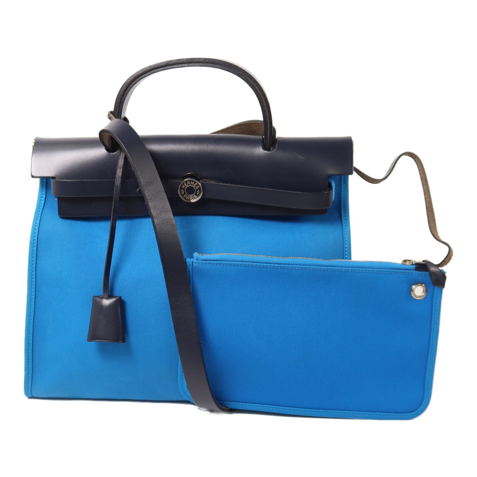 HERMES 帆布Herbag PM手挽肩背兩用袋Bleu Zanzibar