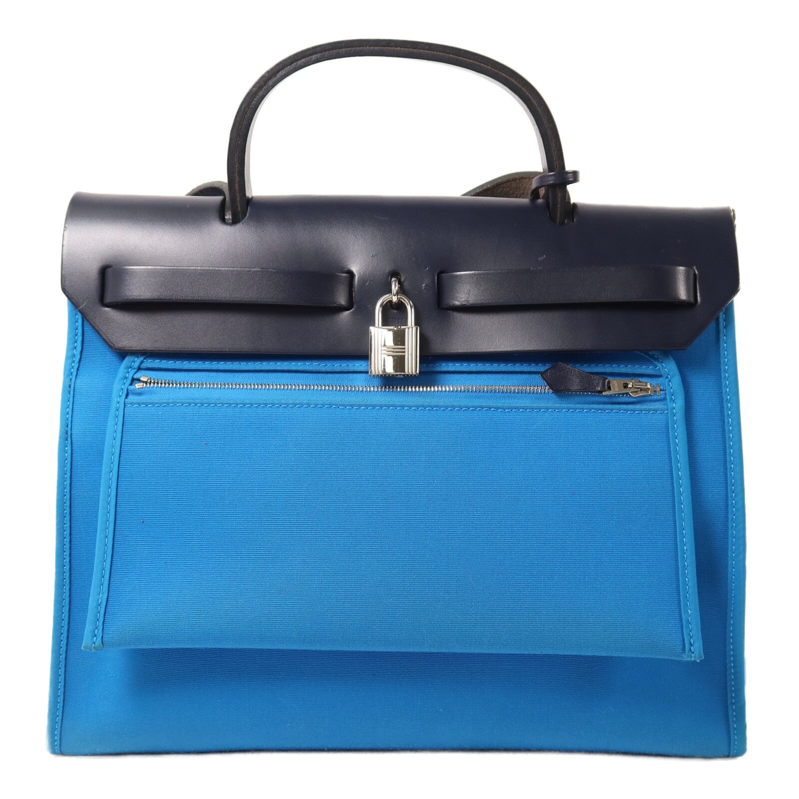 HERMES 帆布Herbag PM手挽肩背兩用袋Bleu Zanzibar