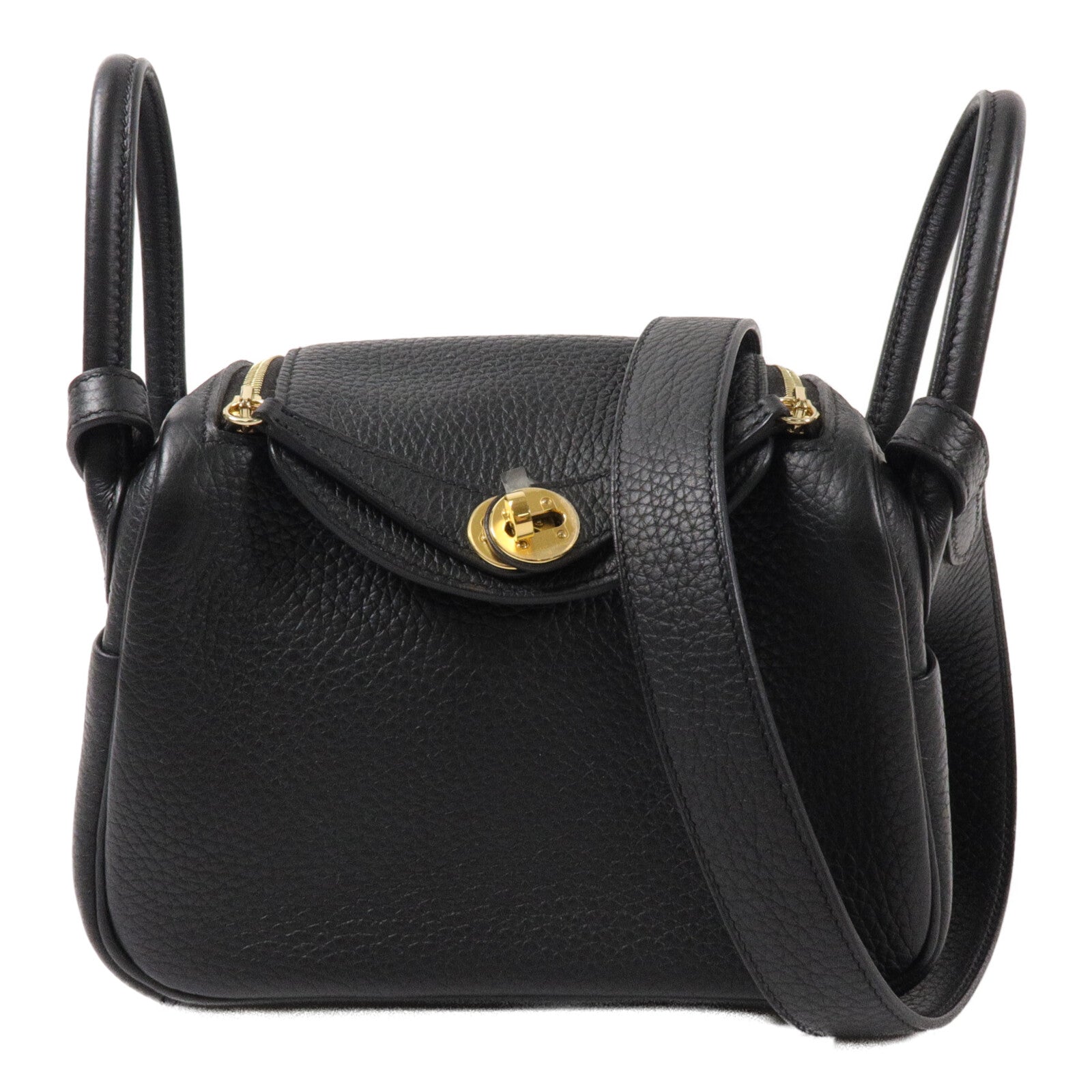 HERMES Clemence皮革Mini Lindy手挽肩背兩用袋Noir