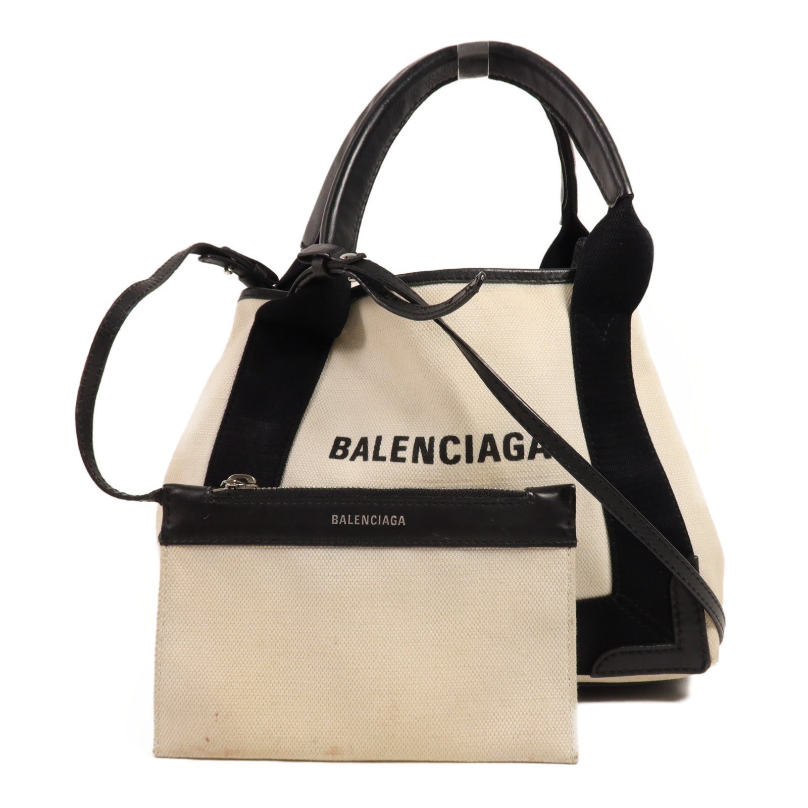 BALENCIAGA 帆布Cabas XS銀扣手挽肩背兩用袋