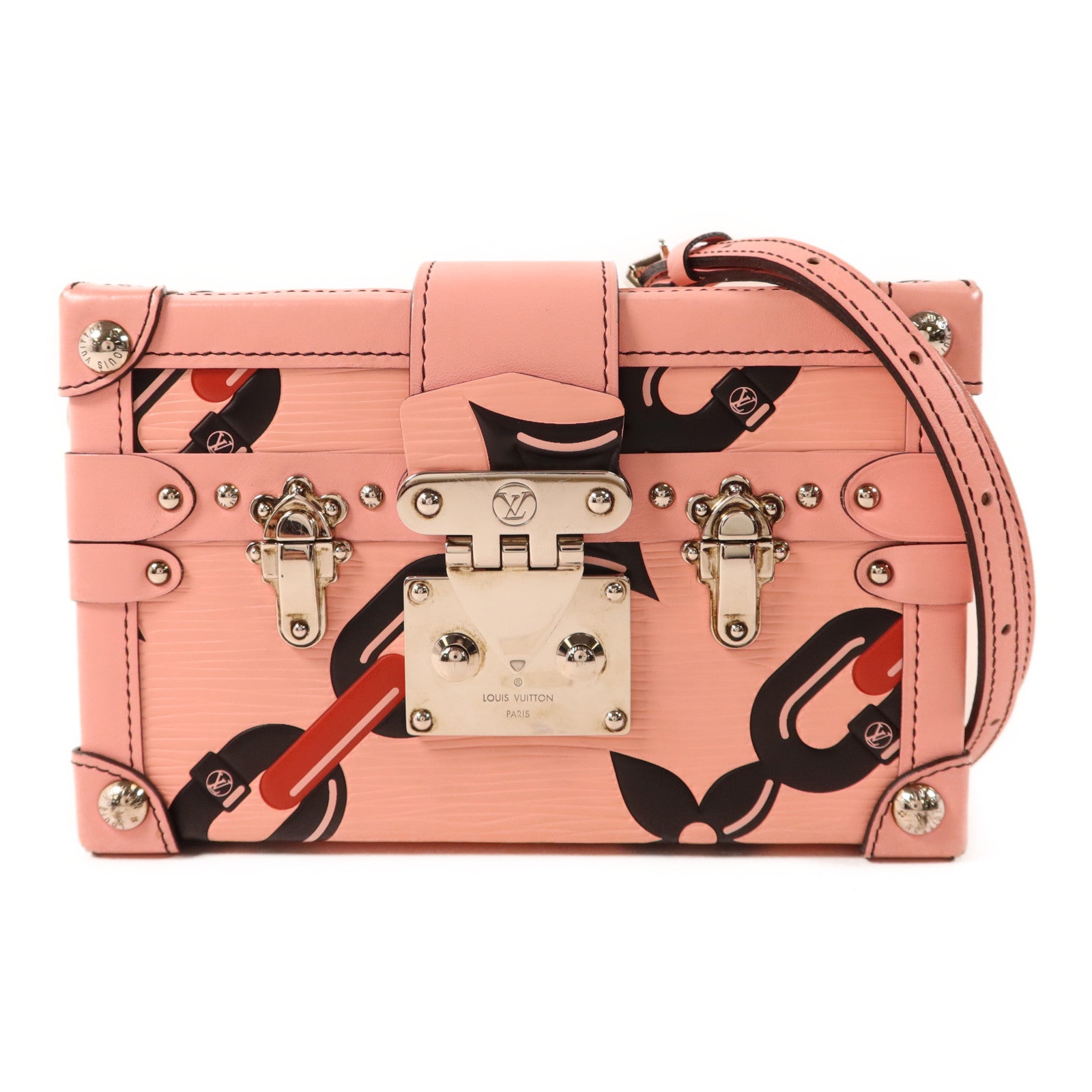 LOUIS VUITTON Epi Petite Malle Pink Chain Flower銀扣肩背袋