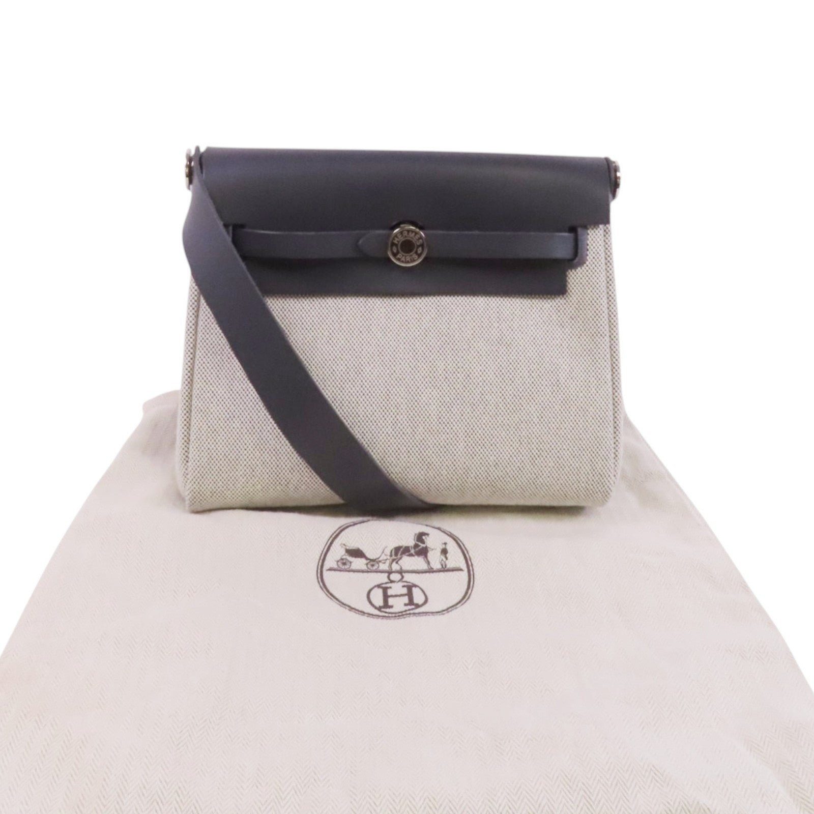 HERMES 帆布Mini Herbag銀扣肩背袋