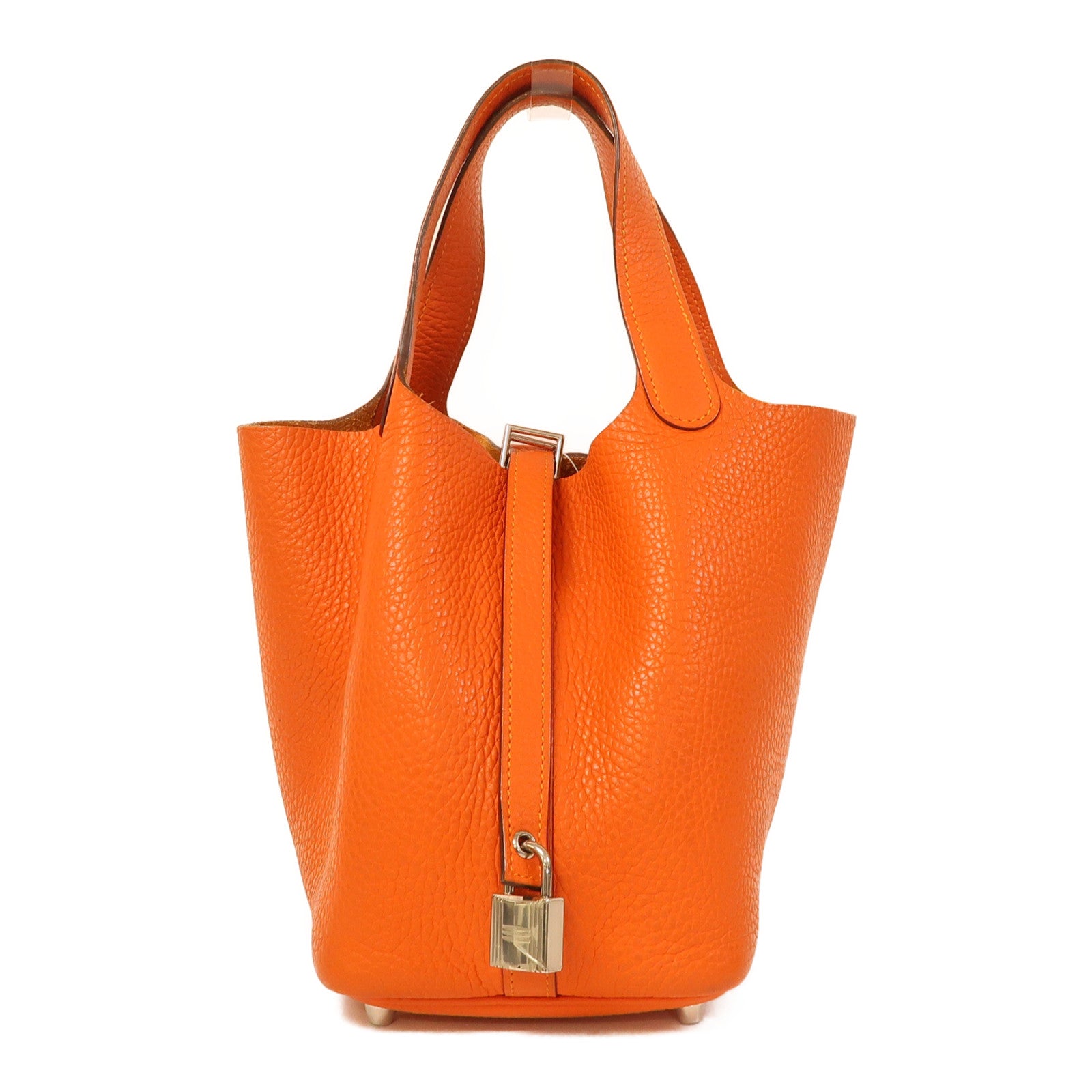 HERMES Clemence皮革Picotin PM銀扣手挽袋火橘色