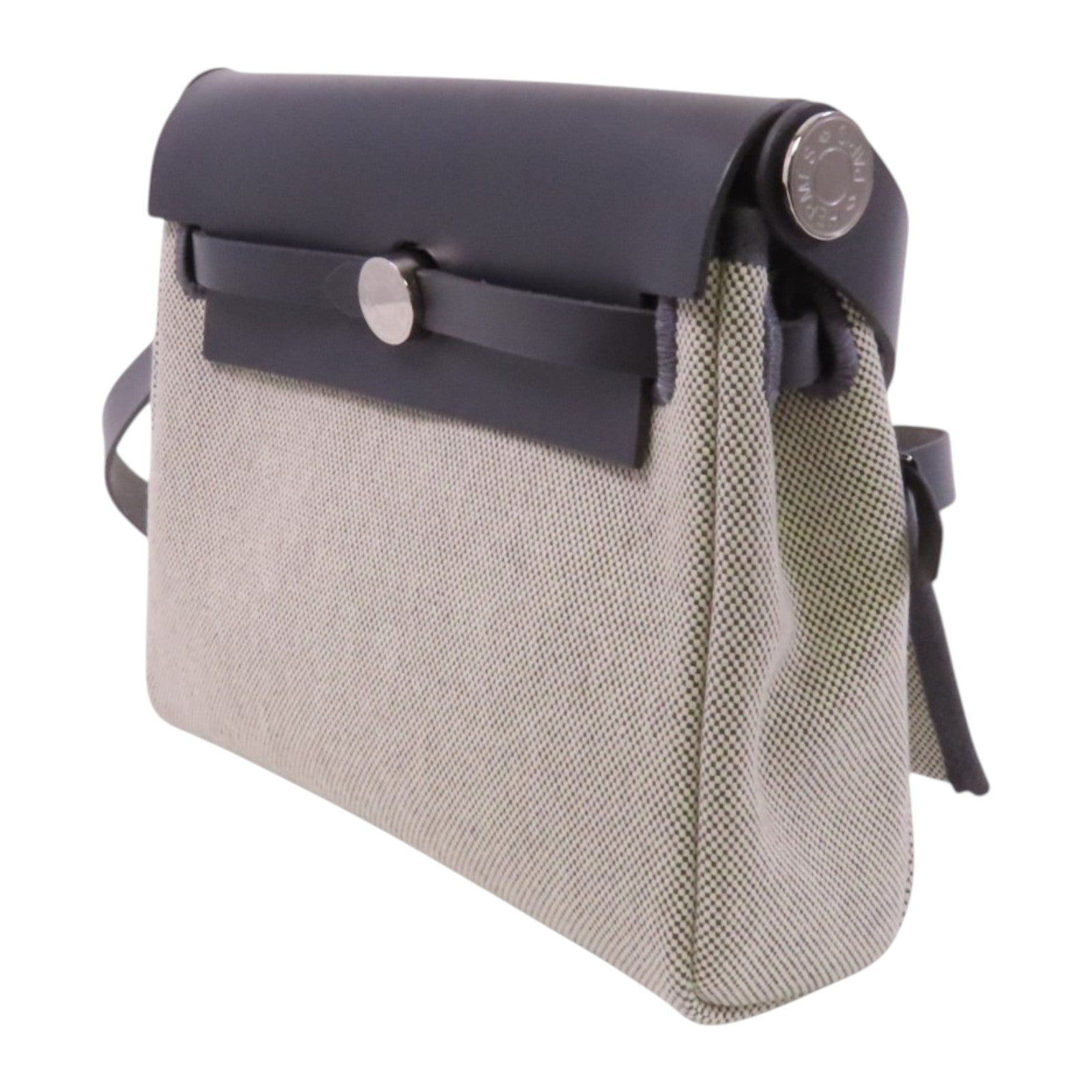 HERMES 帆布Mini Herbag銀扣肩背袋