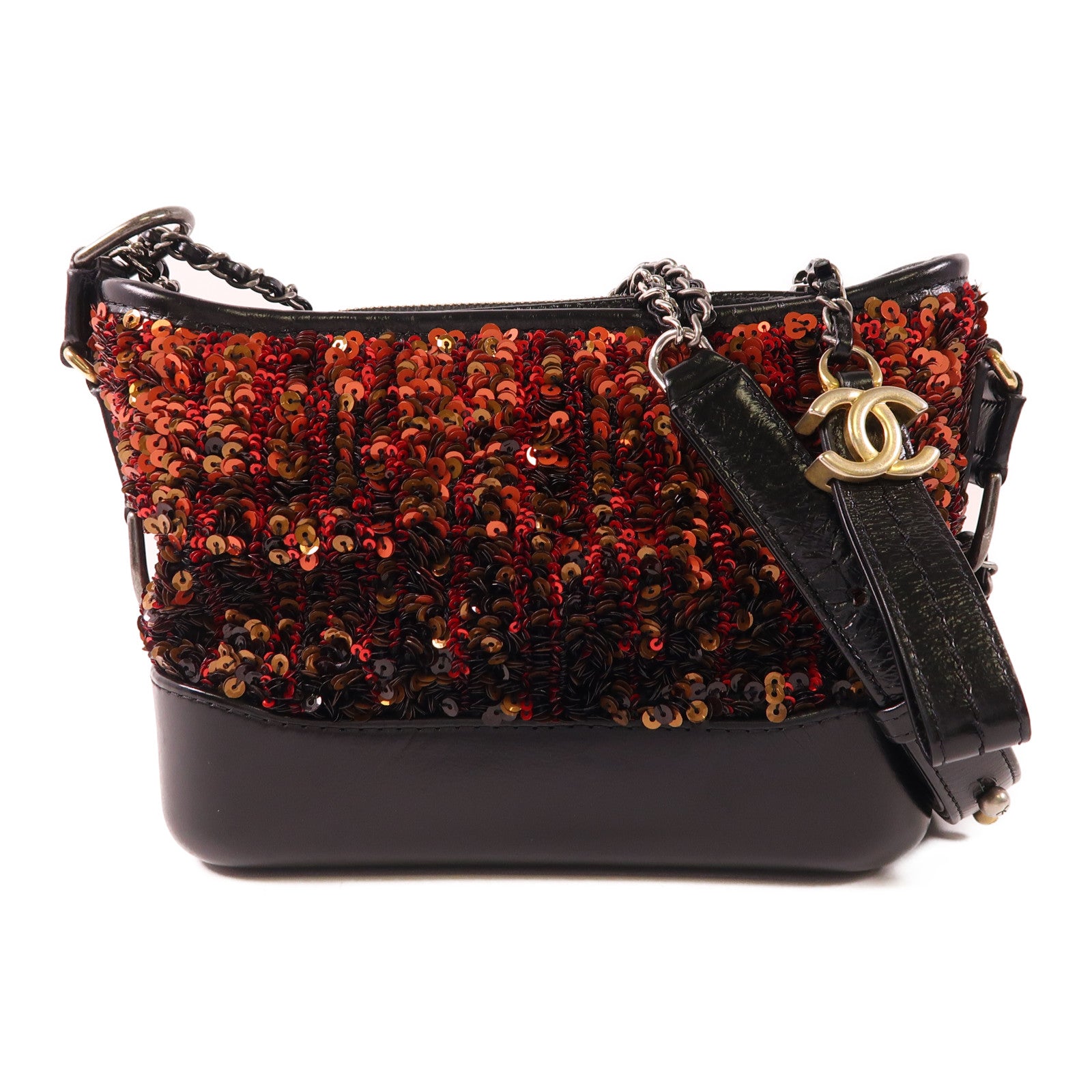 CHANEL 珠片/牛皮皮革Gabrielle Small鏈帶肩背袋