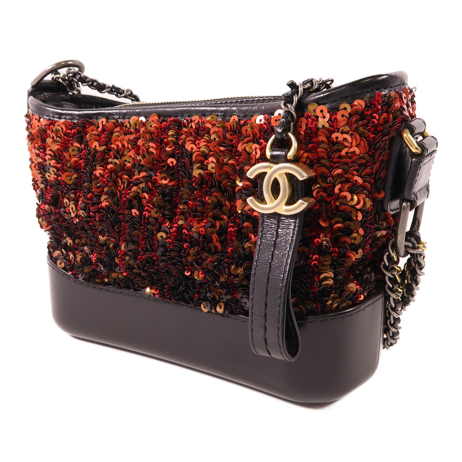 CHANEL 珠片/牛皮皮革Gabrielle Small鏈帶肩背袋