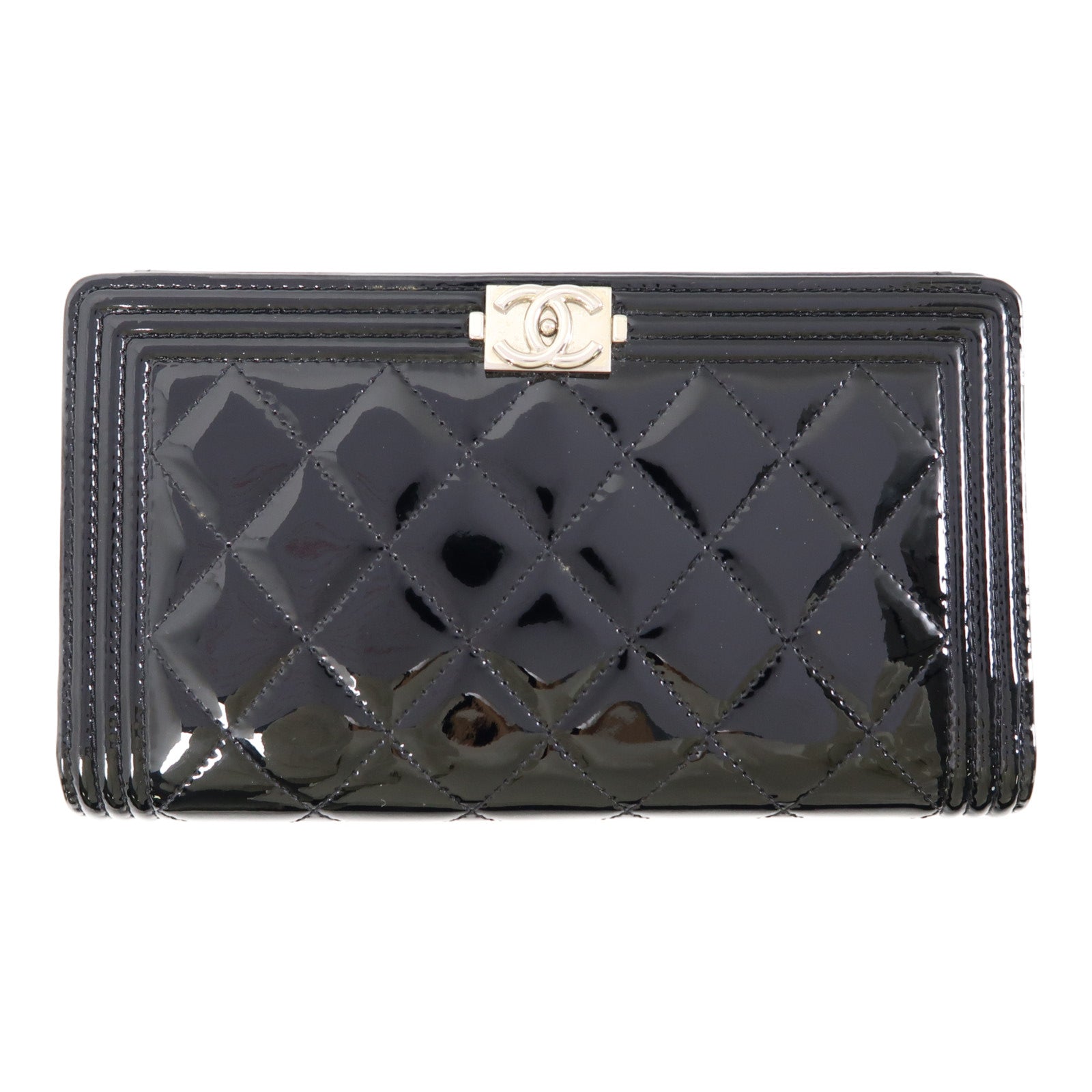 CHANEL 漆皮皮革Long Wallet銀扣長錢包黑色– Brand Off Hong