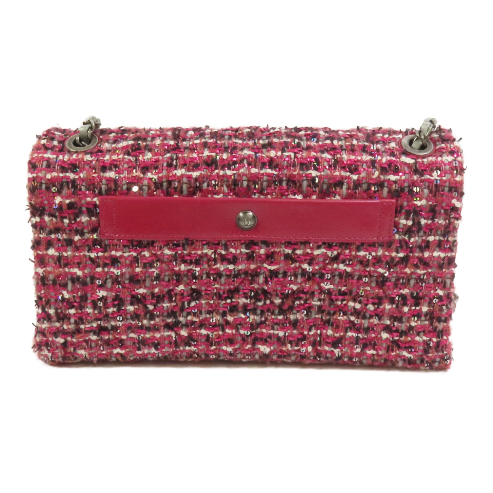 CHANEL 【激減優惠】Tweed/牛皮皮革Chain Shoulder Flap Bag銀扣鏈帶肩背袋
