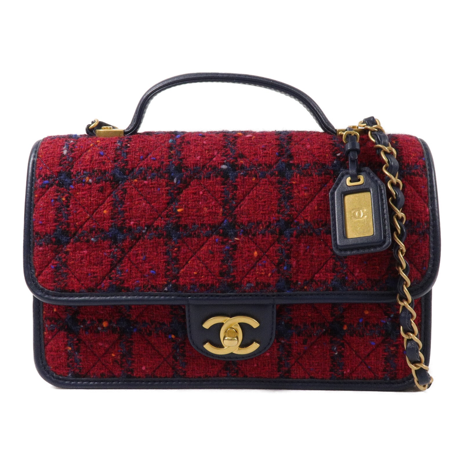 CHANEL Tweed Top Handle Flap Bag鏈帶肩背袋